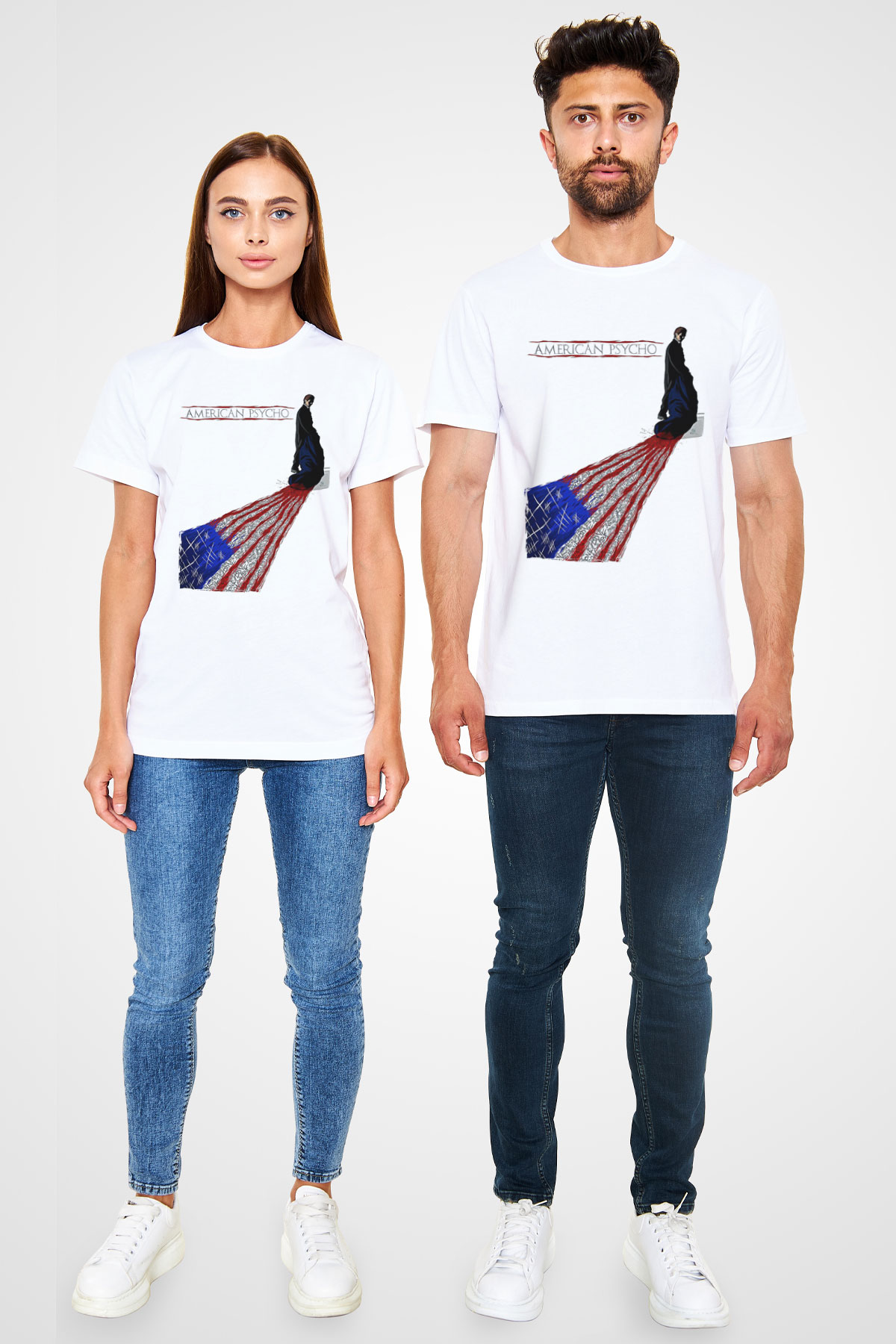 American Psycho Unisex Baskılı Beyaz Tişört - Tshirt