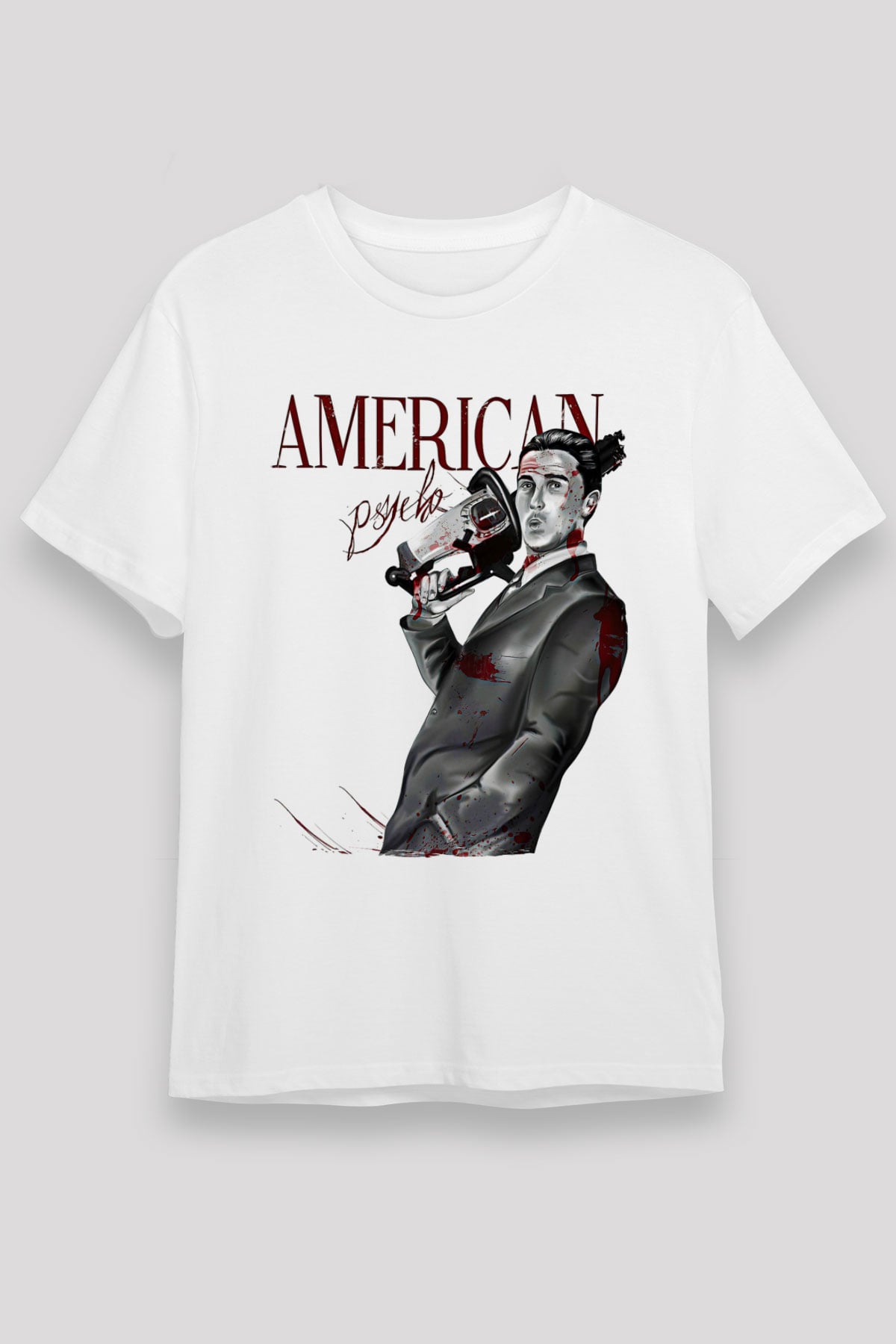 American Psycho Unisex Baskılı Beyaz Tişört - Tshirt