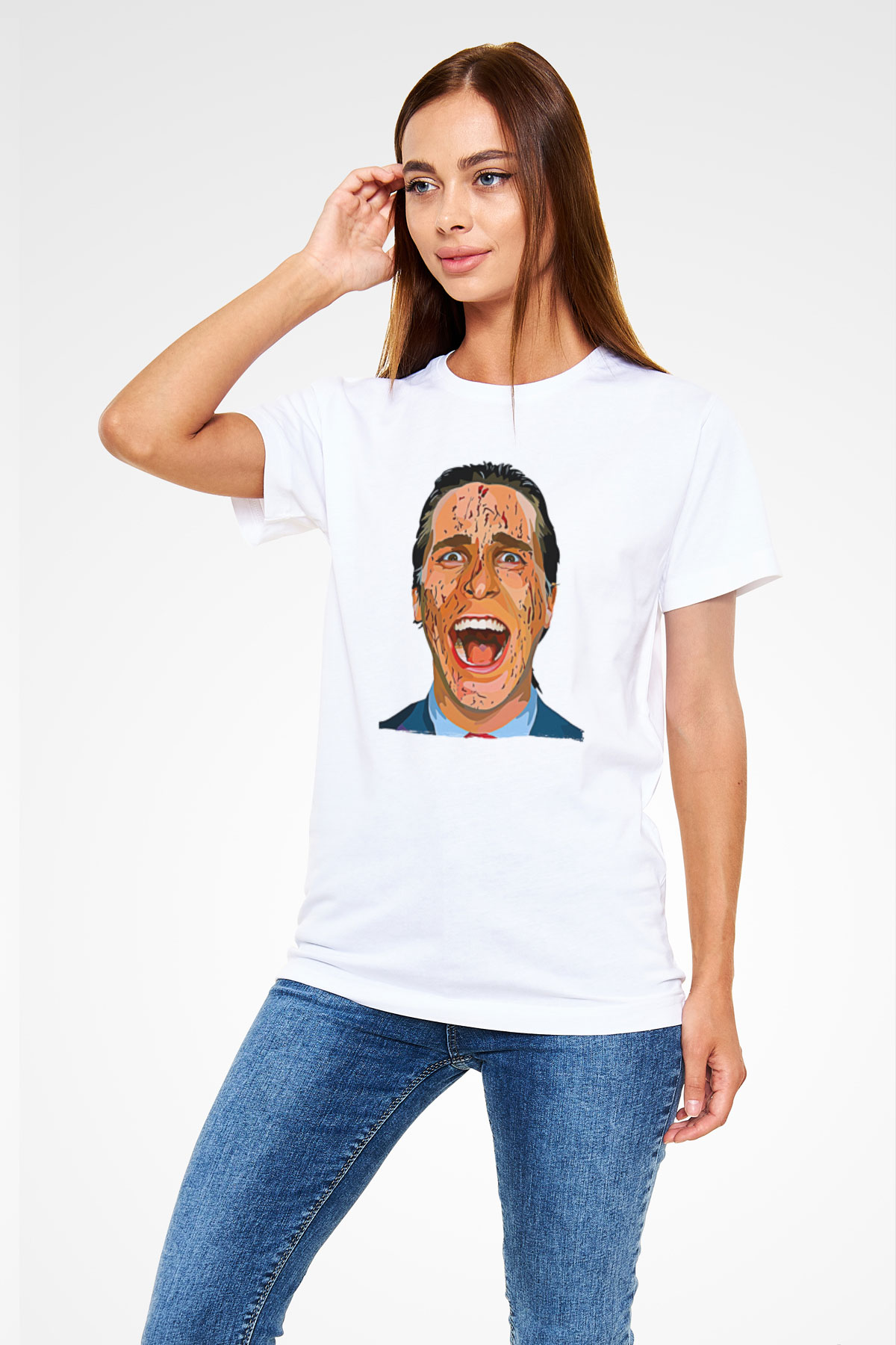 American Psycho Unisex Baskılı Beyaz Tişört - Tshirt