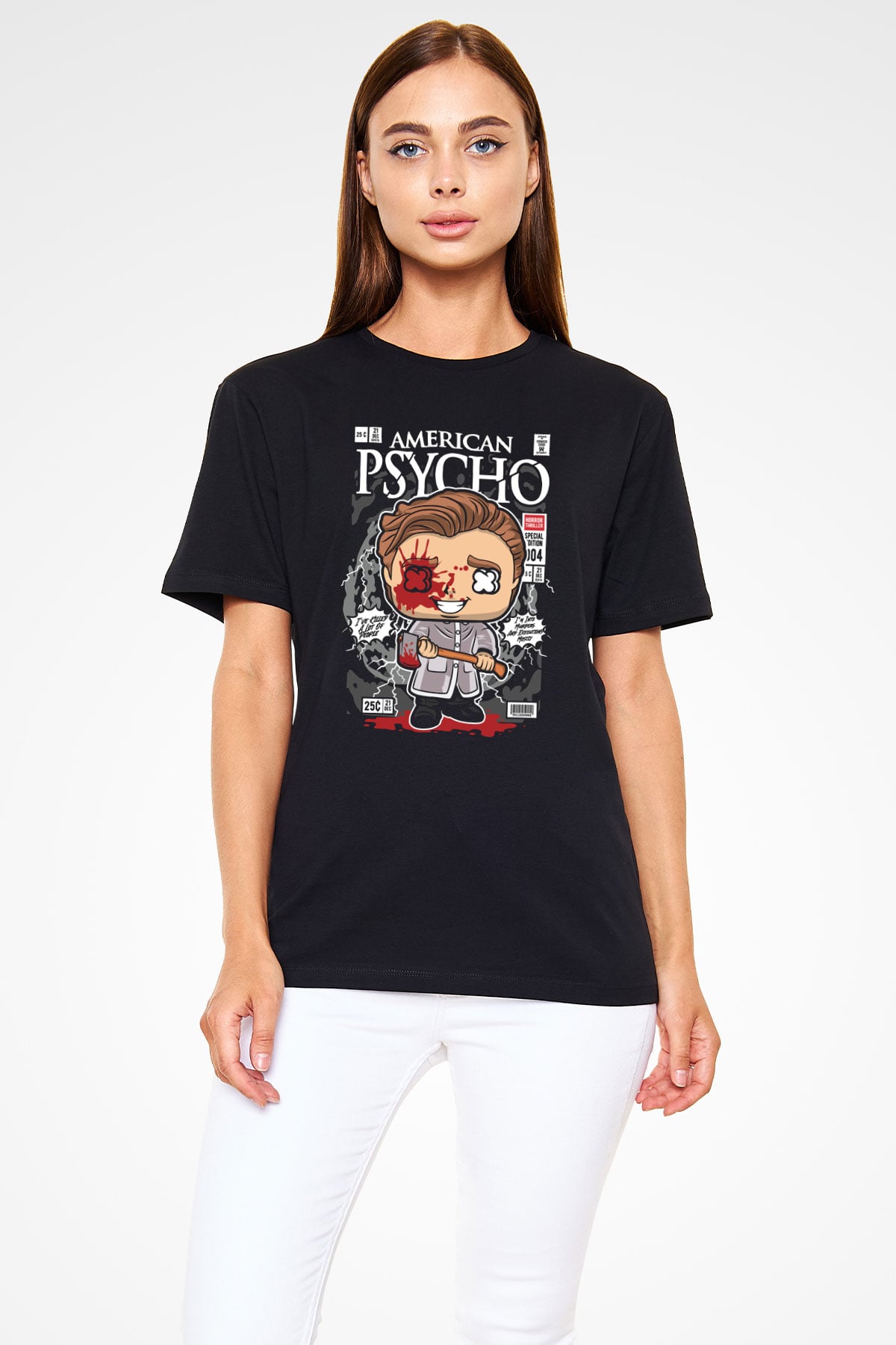 American Psyco Baskılı Unisex Siyah Tişört