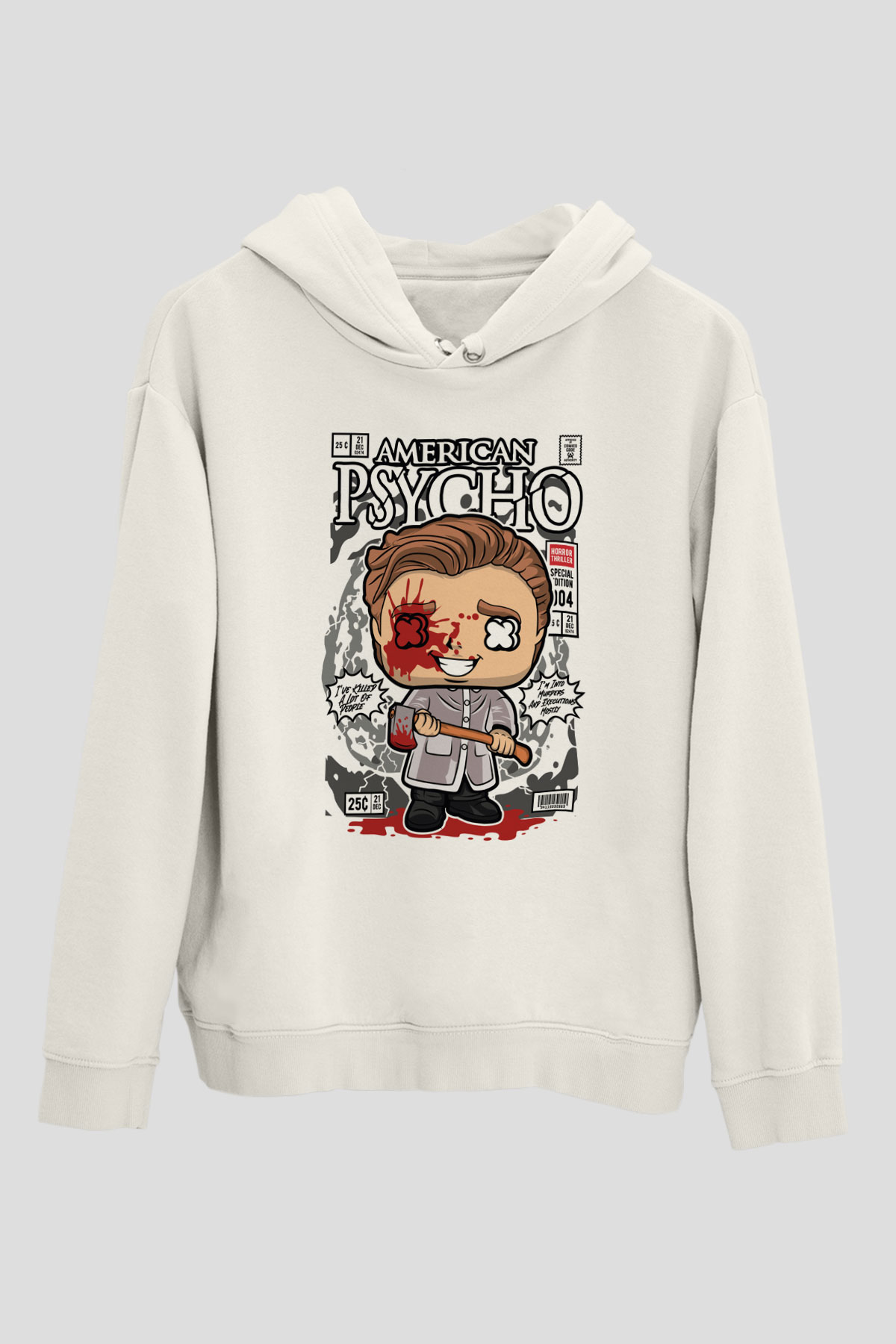 American Psyco Patrick Baskılı Unisex Beyaz Hoodie
