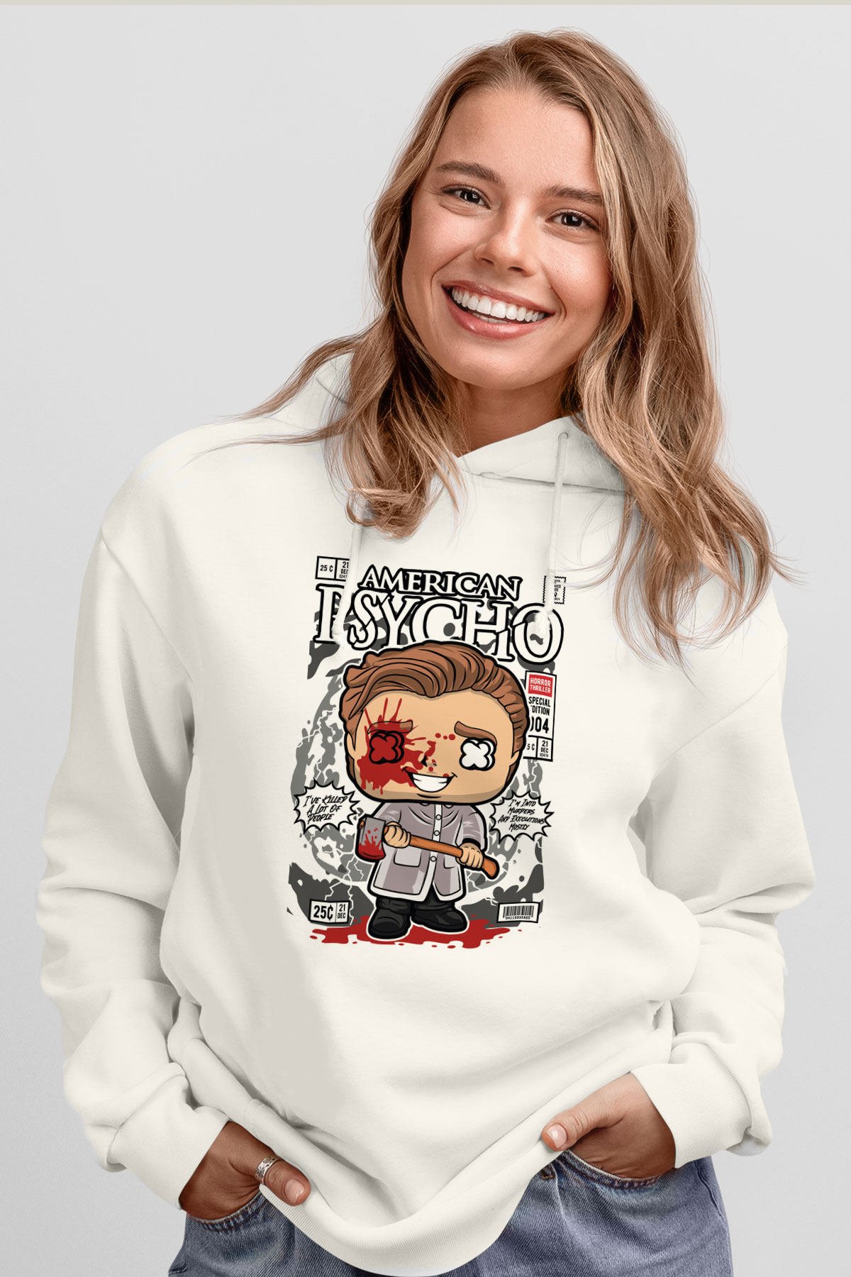 American Psyco Patrick Baskılı Unisex Beyaz Hoodie