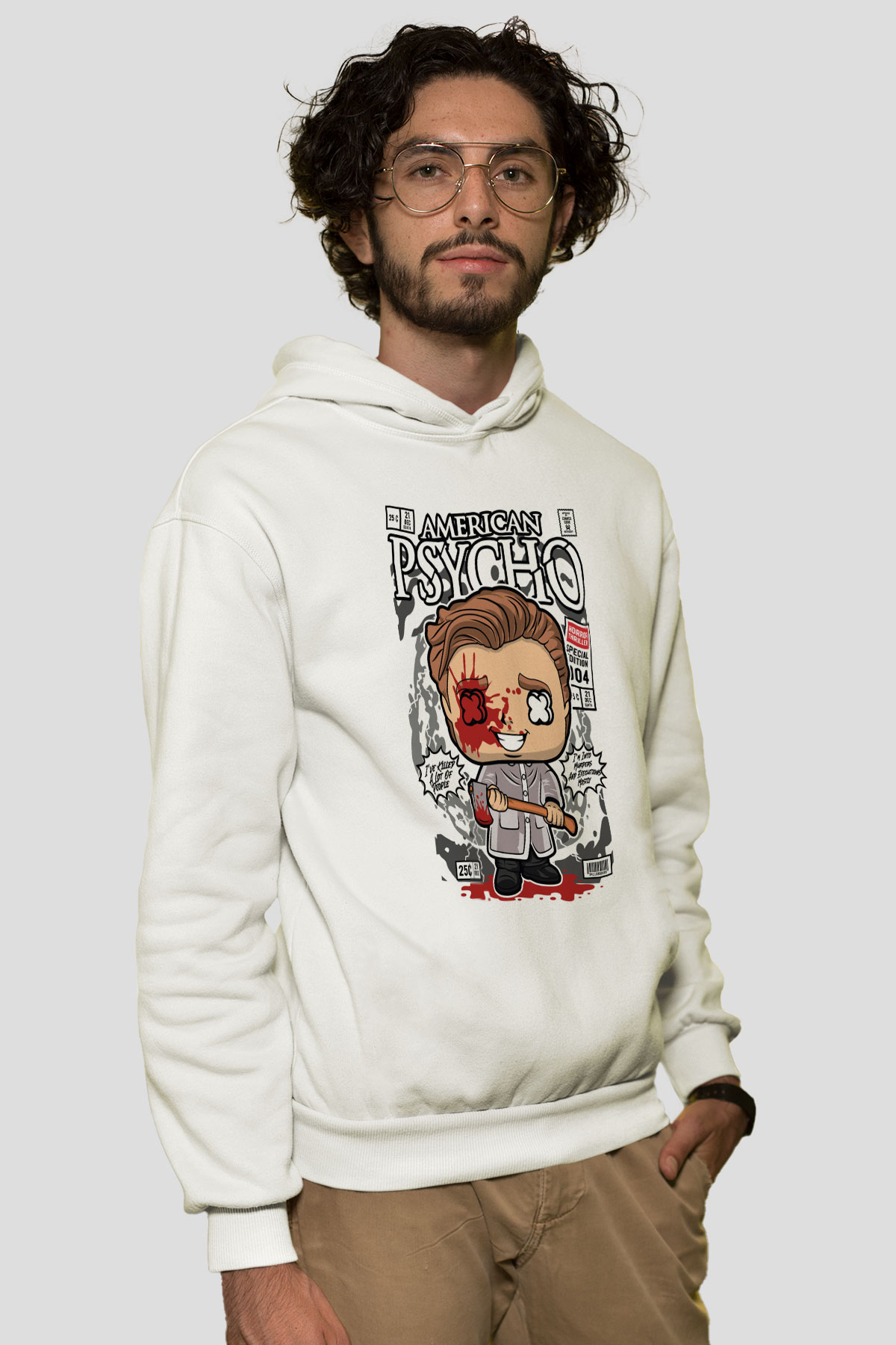 American Psyco Patrick Baskılı Unisex Beyaz Hoodie