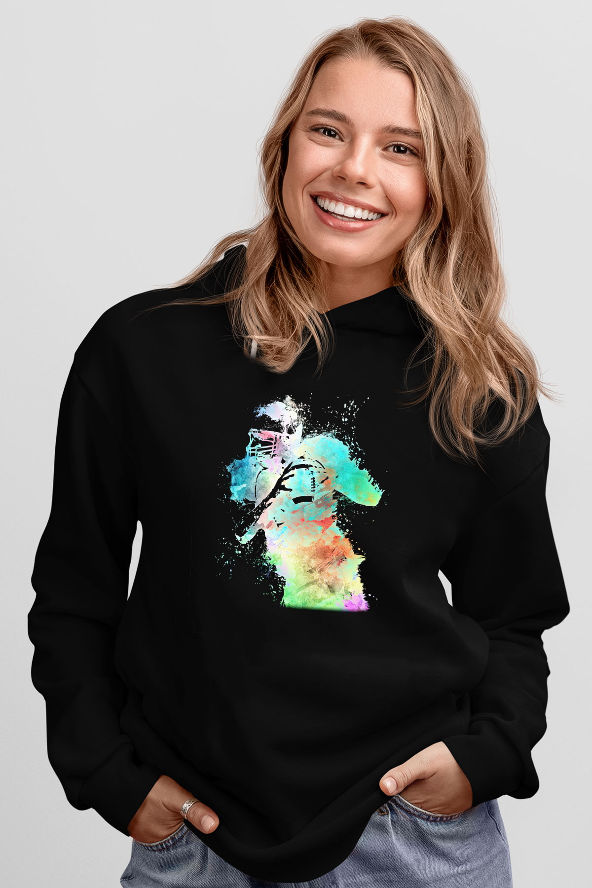 Amerikan Futbolu - American Football Baskılı Unisex Siyah Hoodie