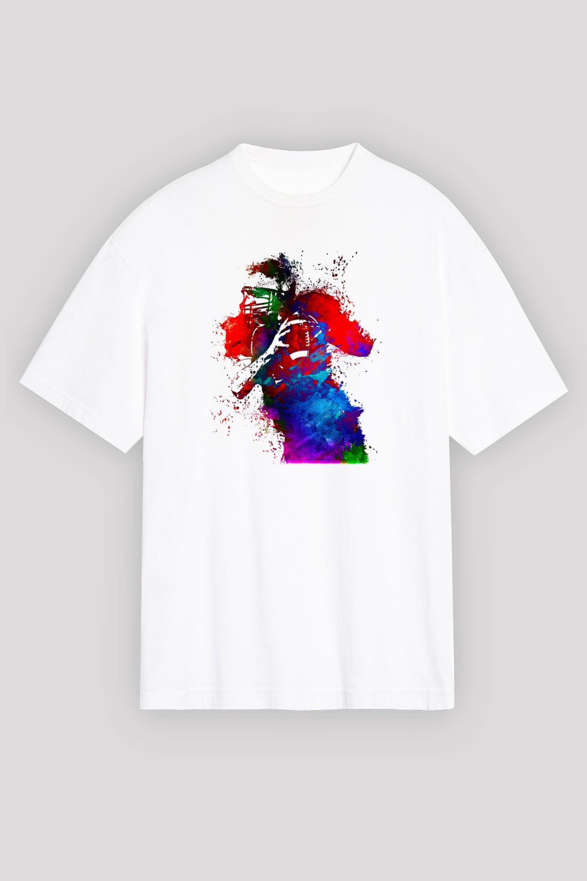 Amerikan Futbolu Baskılı Unisex Beyaz Oversize Tişört - Tshirt