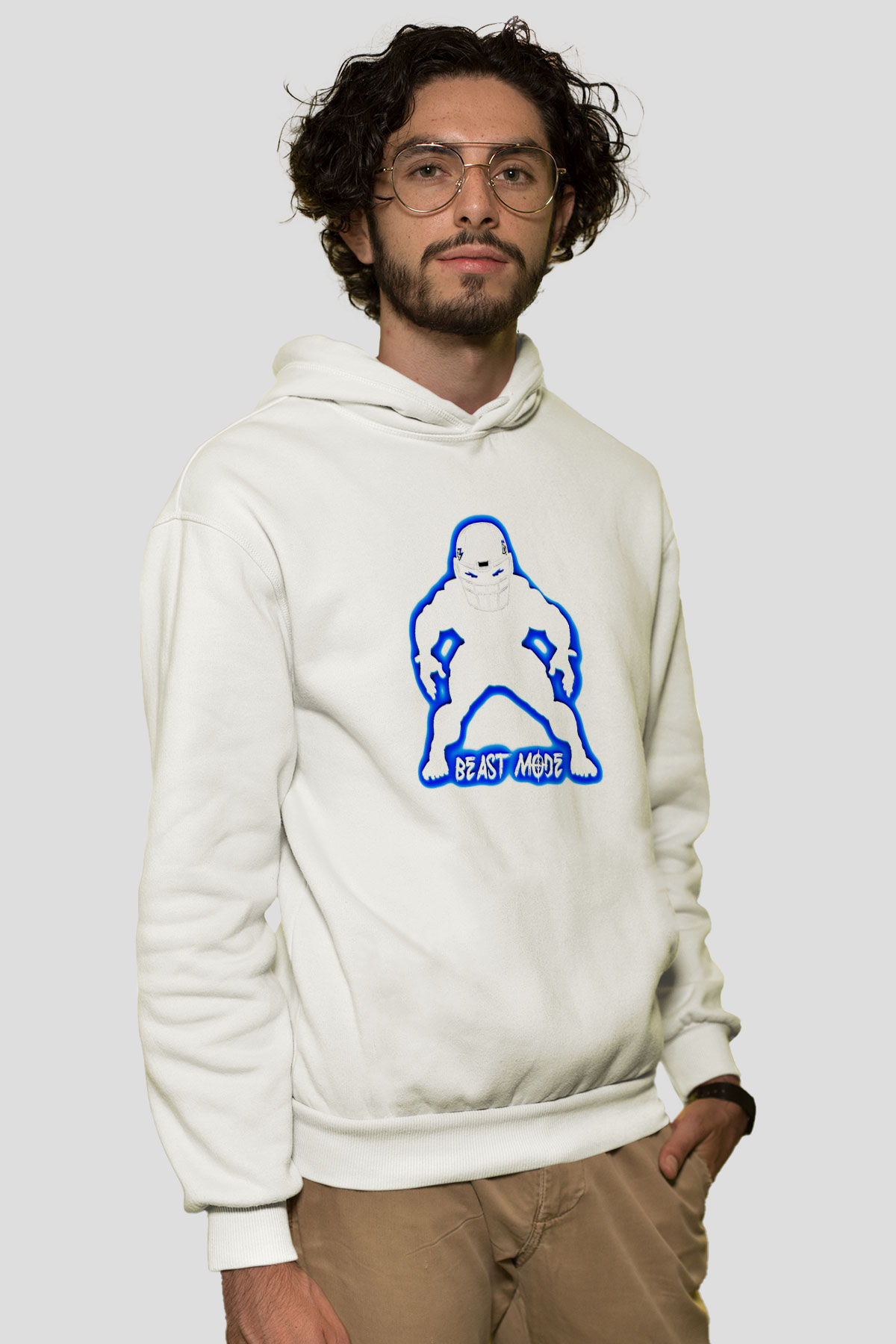 Amerikan Futbolu Baskılı Unisex Ekru Hoodie