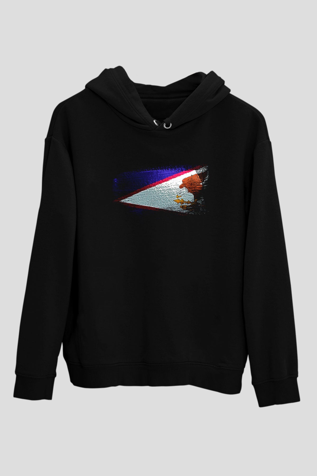 Amerikan Samoası - American Samoa Bayrağı Baskılı Unisex Siyah Hoodie