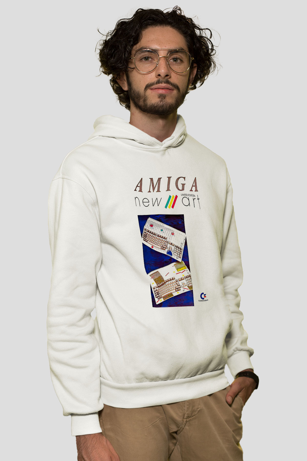 Amiga 500 Baskılı Beyaz Unisex Kapüşonlu Sweatshirt