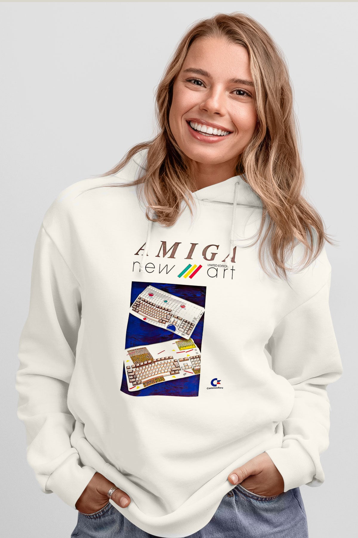 Amiga 500 Baskılı Beyaz Unisex Kapüşonlu Sweatshirt