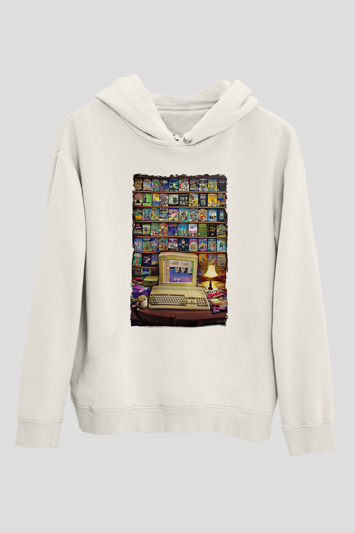 Amiga 500 Baskılı Beyaz Unisex Kapüşonlu Sweatshirt