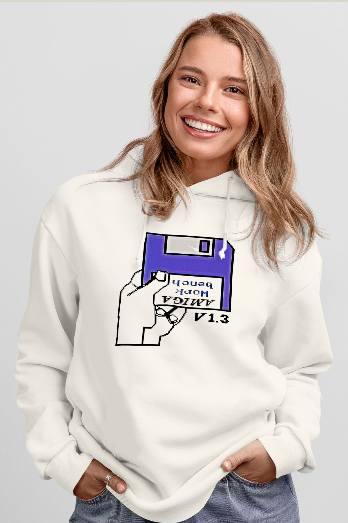 Amiga 500 Baskılı Beyaz Unisex Kapüşonlu Sweatshirt