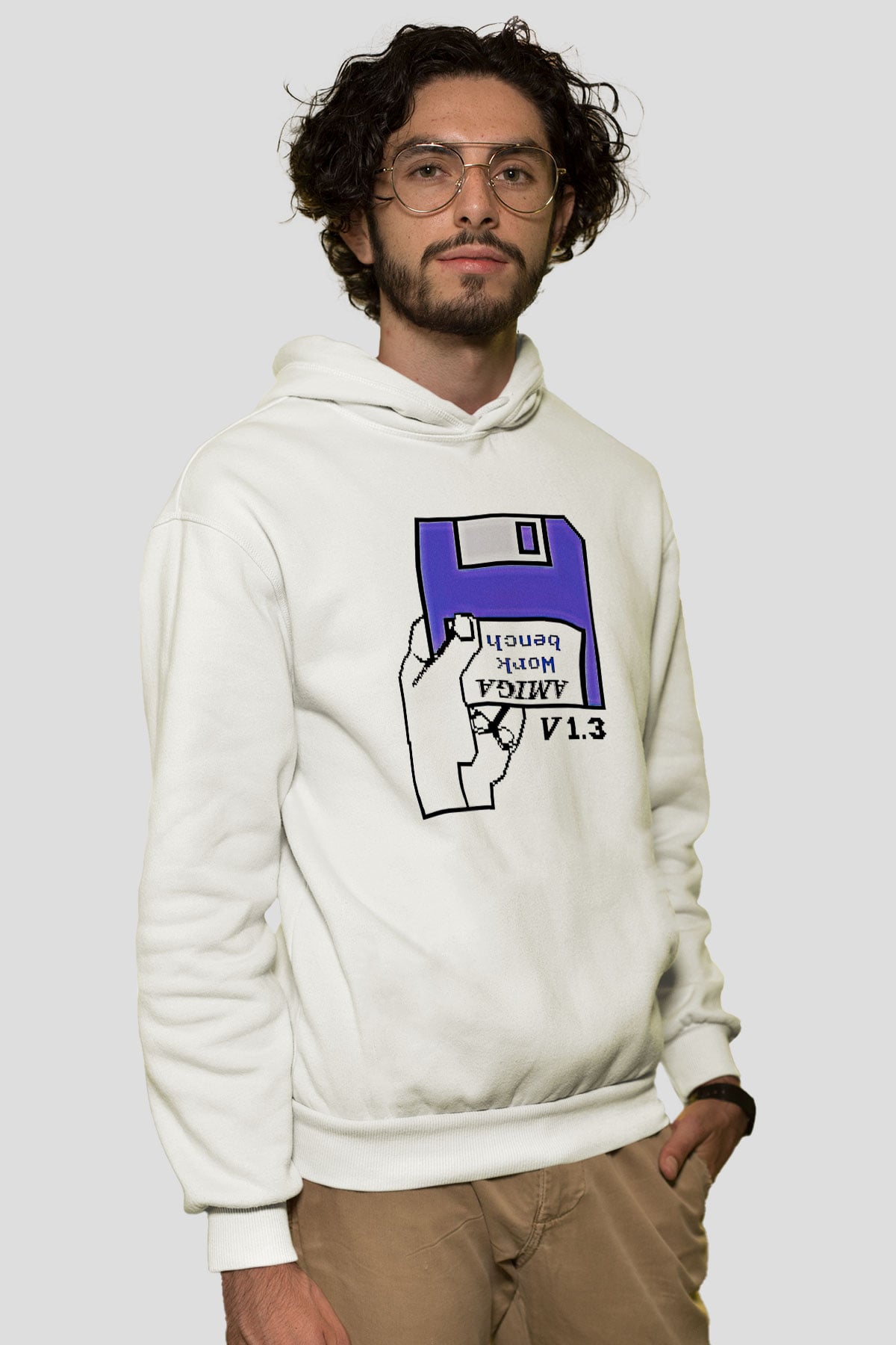 Amiga 500 Baskılı Beyaz Unisex Kapüşonlu Sweatshirt