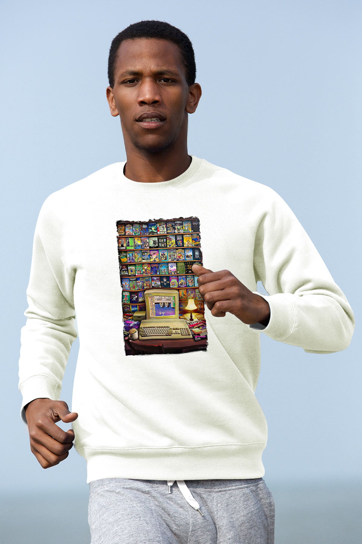 Amiga 500 Baskılı Beyaz Unisex Sweatshirt