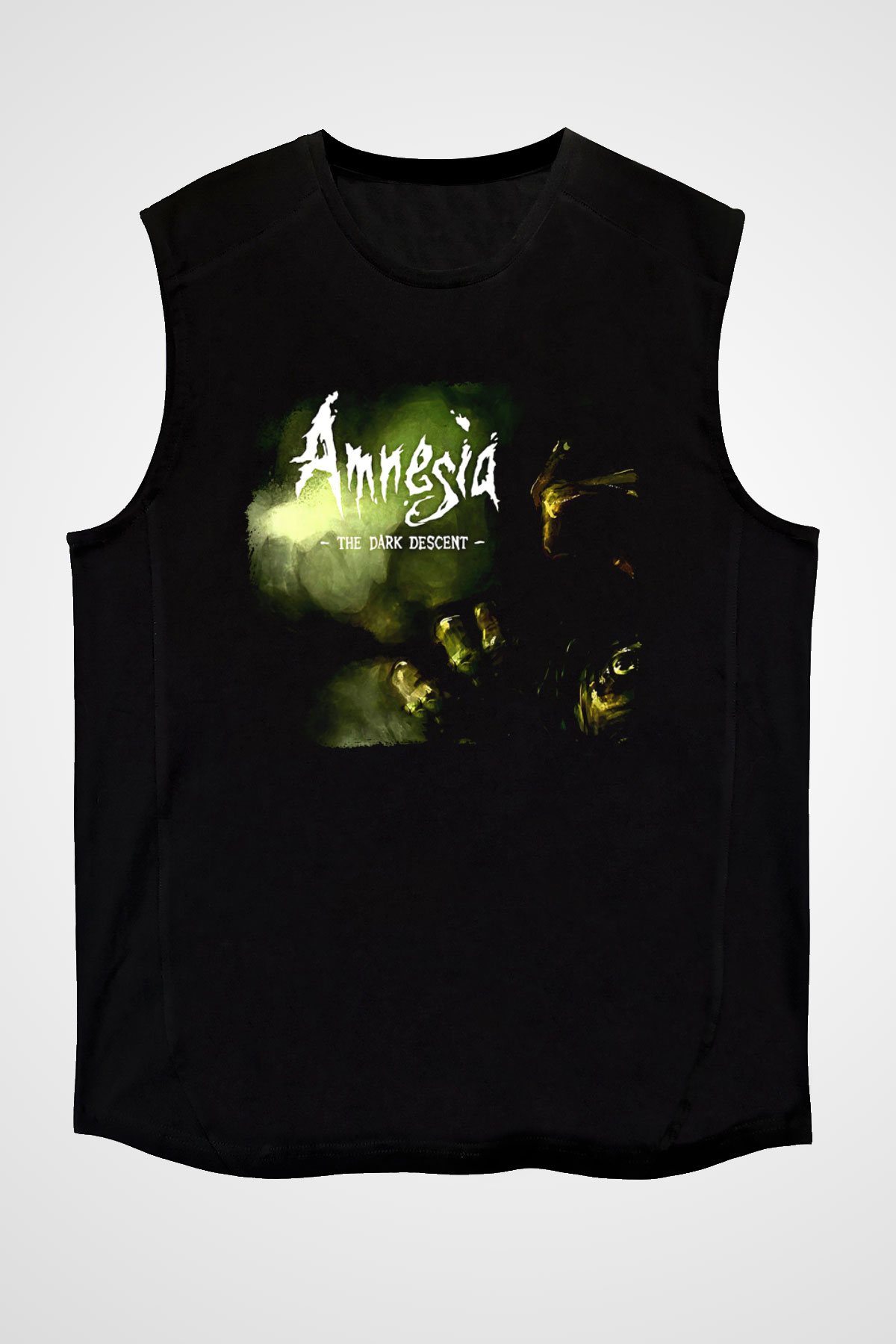 Amnesia Baskılı Unisex Siyah Kolsuz Tişört - Tshirt