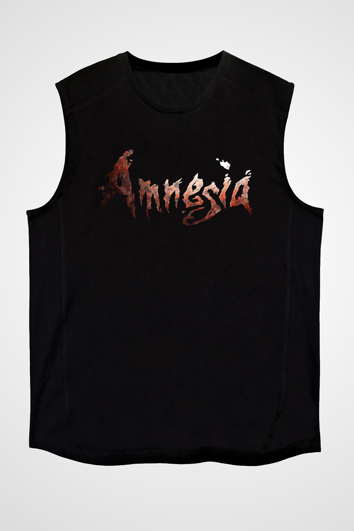 Amnesia Baskılı Unisex Siyah Kolsuz Tişört - Tshirt