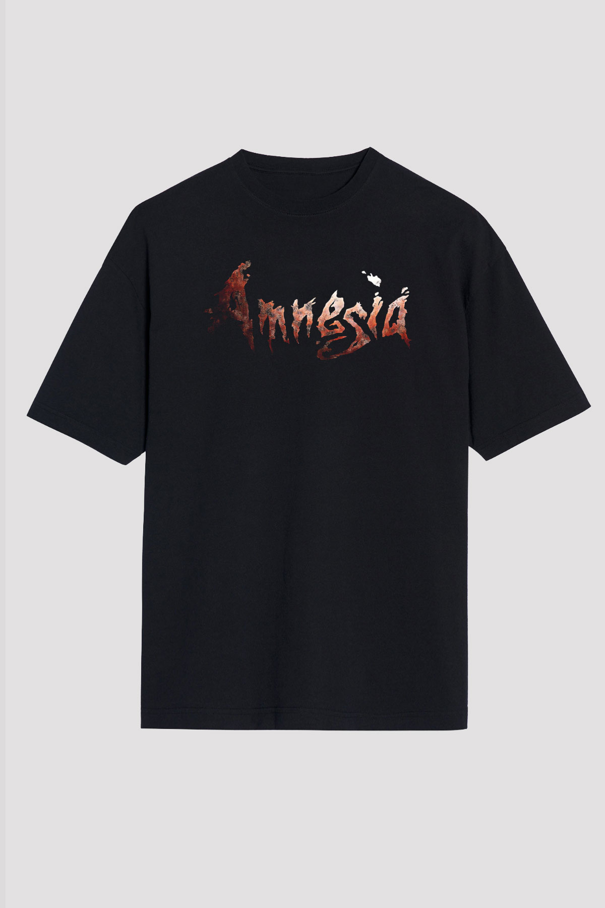 Amnesia Baskılı Unisex Siyah Oversize Tişört - Tshirt