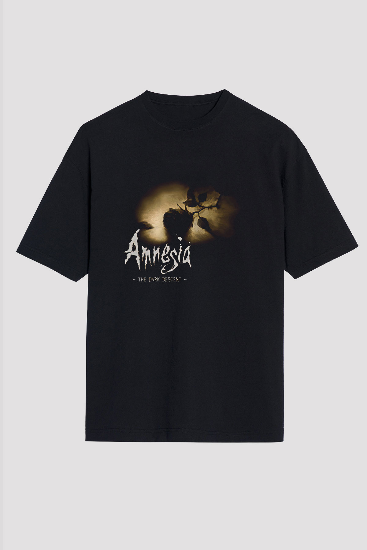 Amnesia Baskılı Unisex Siyah Oversize Tişört - Tshirt