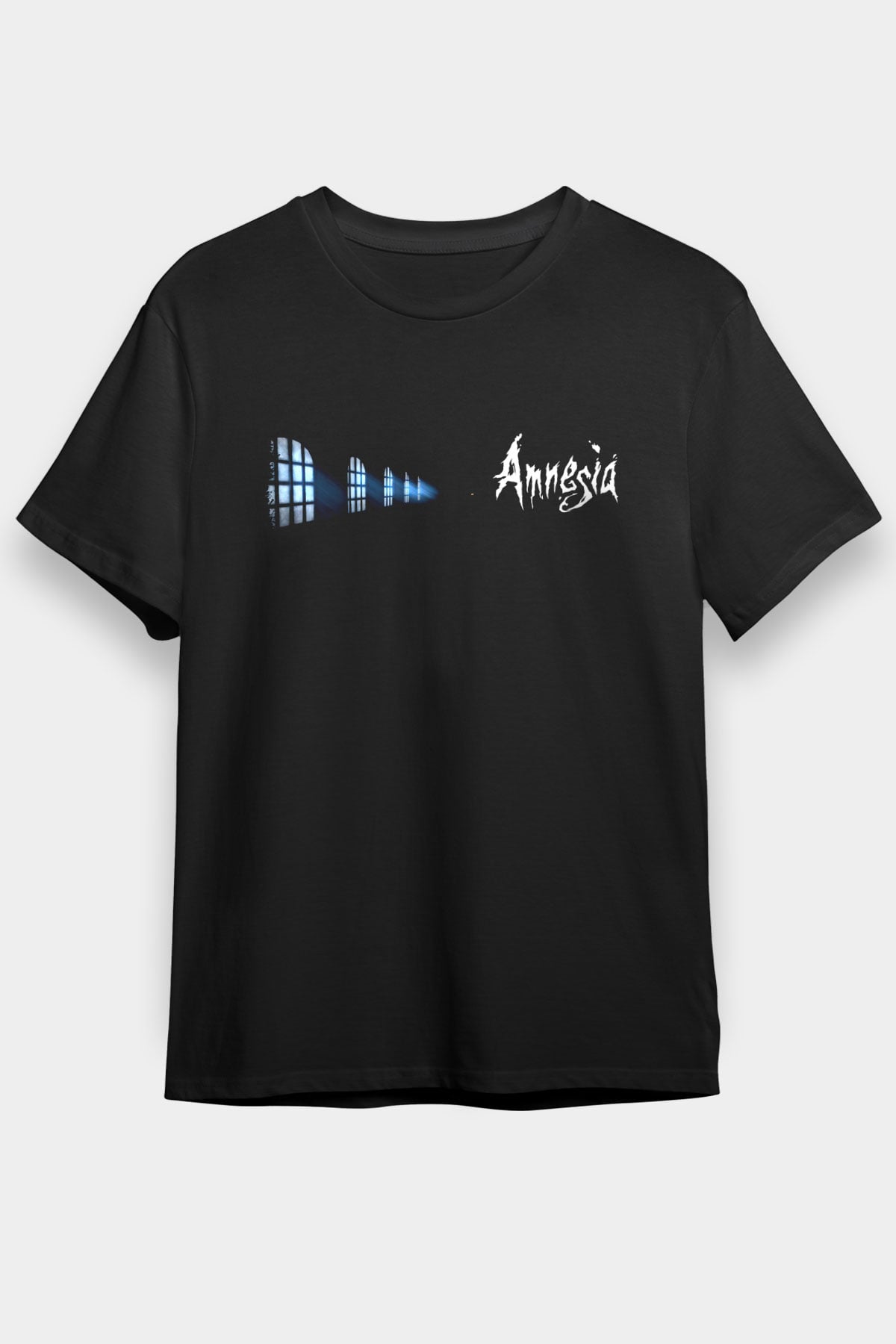 Amnesia Baskılı Unisex Siyah Tişört - Tshirt