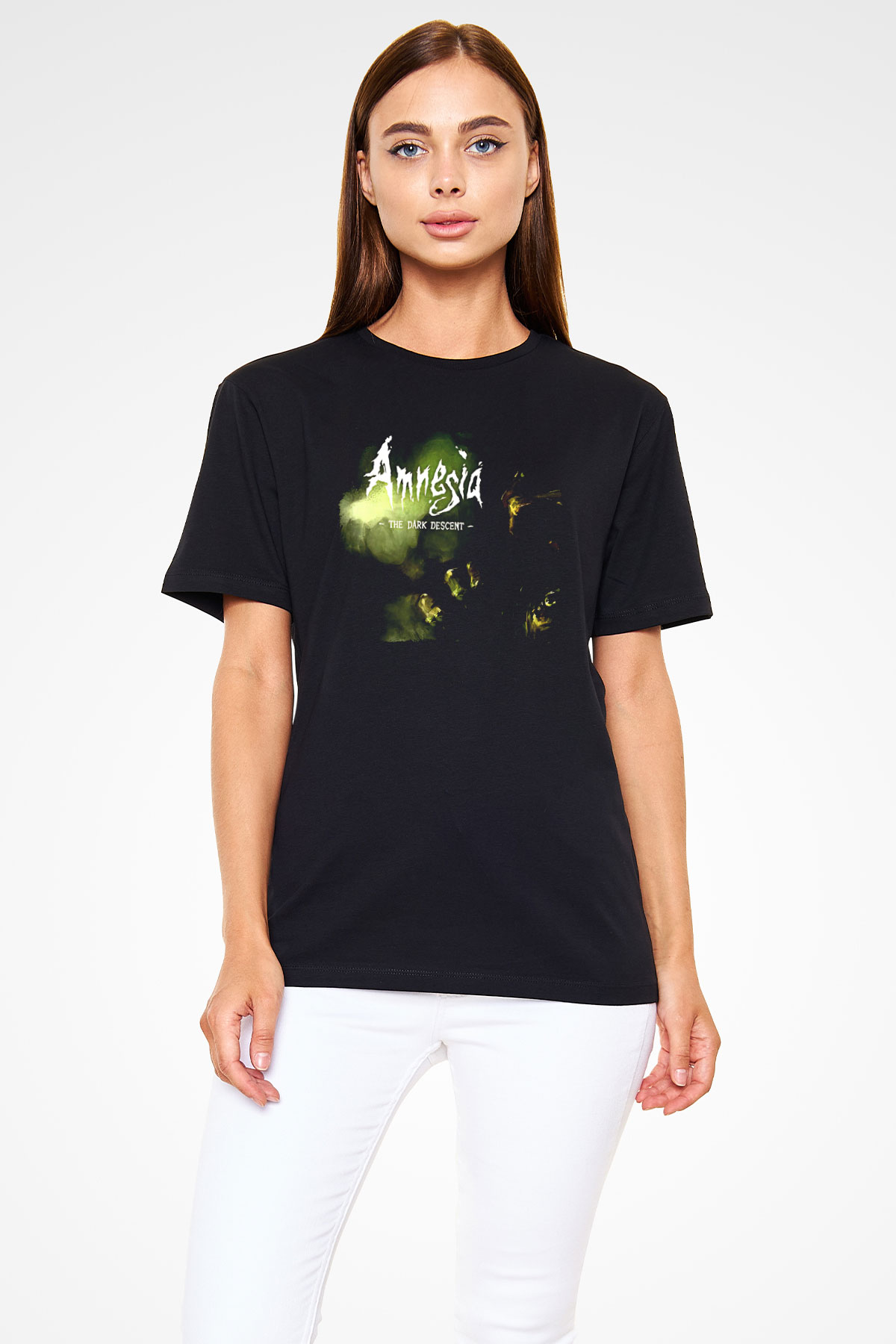 Amnesia Baskılı Unisex Siyah Tişört - Tshirt