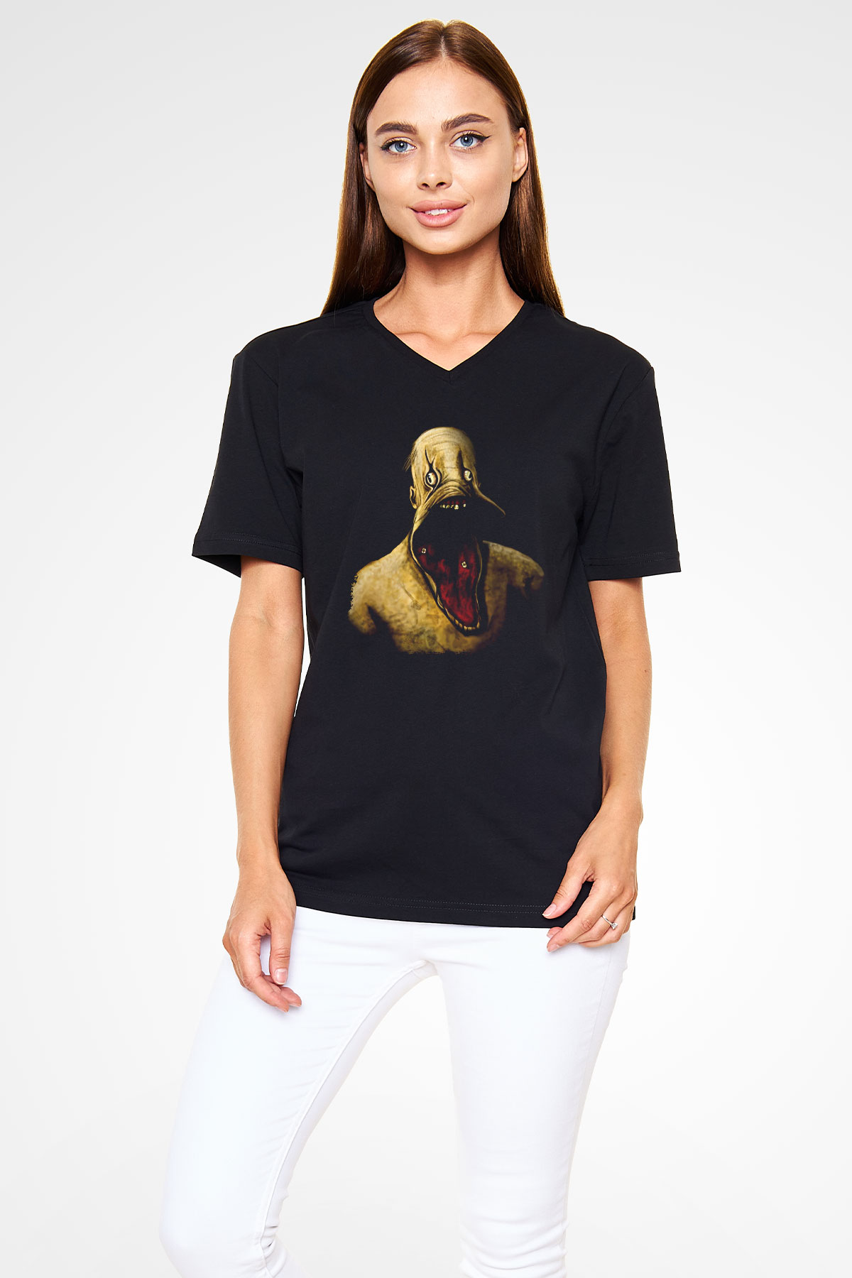 Amnesia Baskılı Unisex Siyah V Yaka Tişört - Tshirt