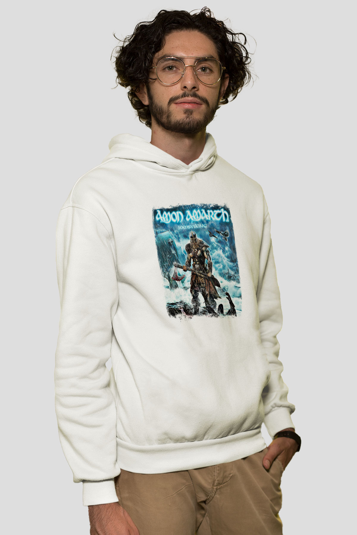 Amon Amarth Baskılı Unisex Beyaz Hoodie