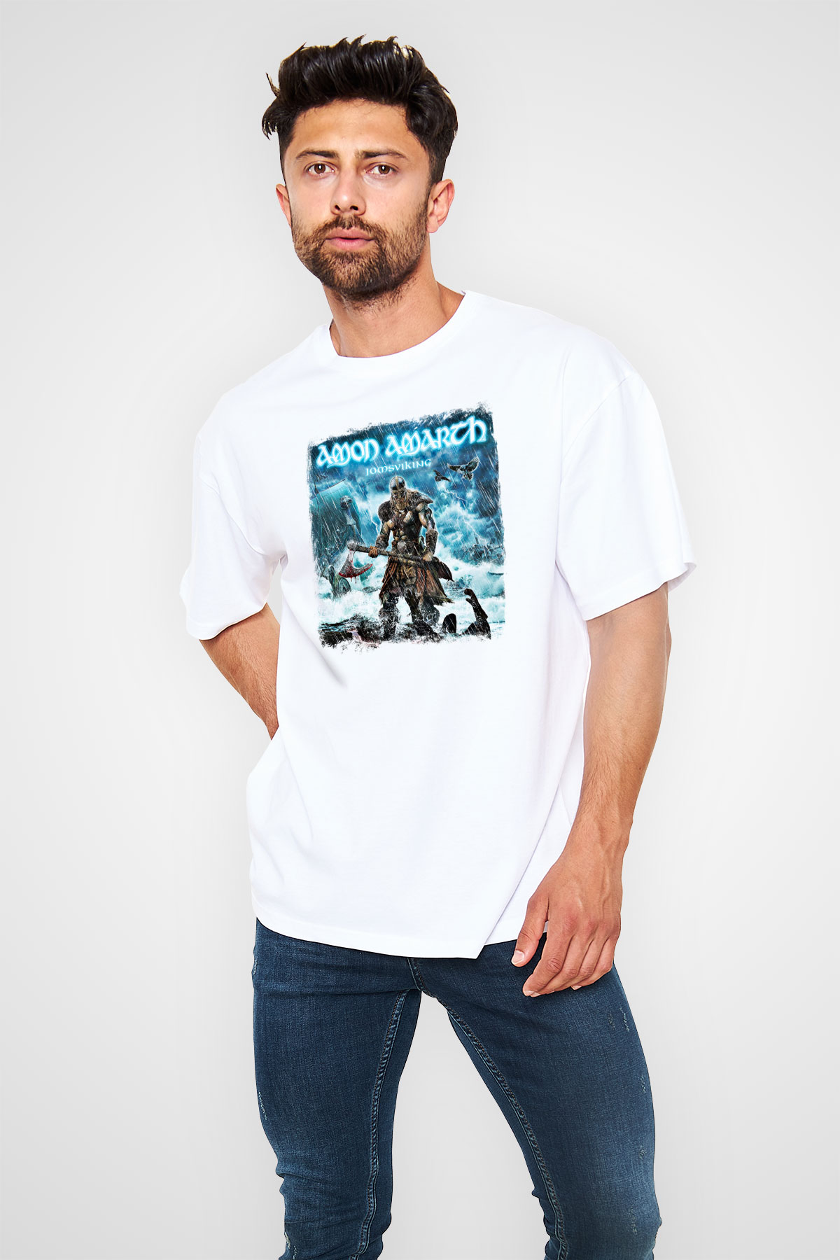 Amon Amarth Baskılı Unisex Beyaz Oversize Tişört