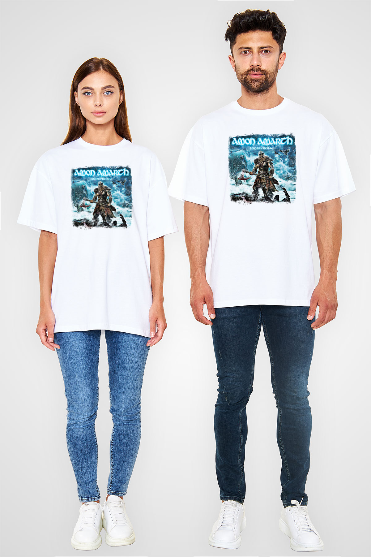 Amon Amarth Baskılı Unisex Beyaz Oversize Tişört