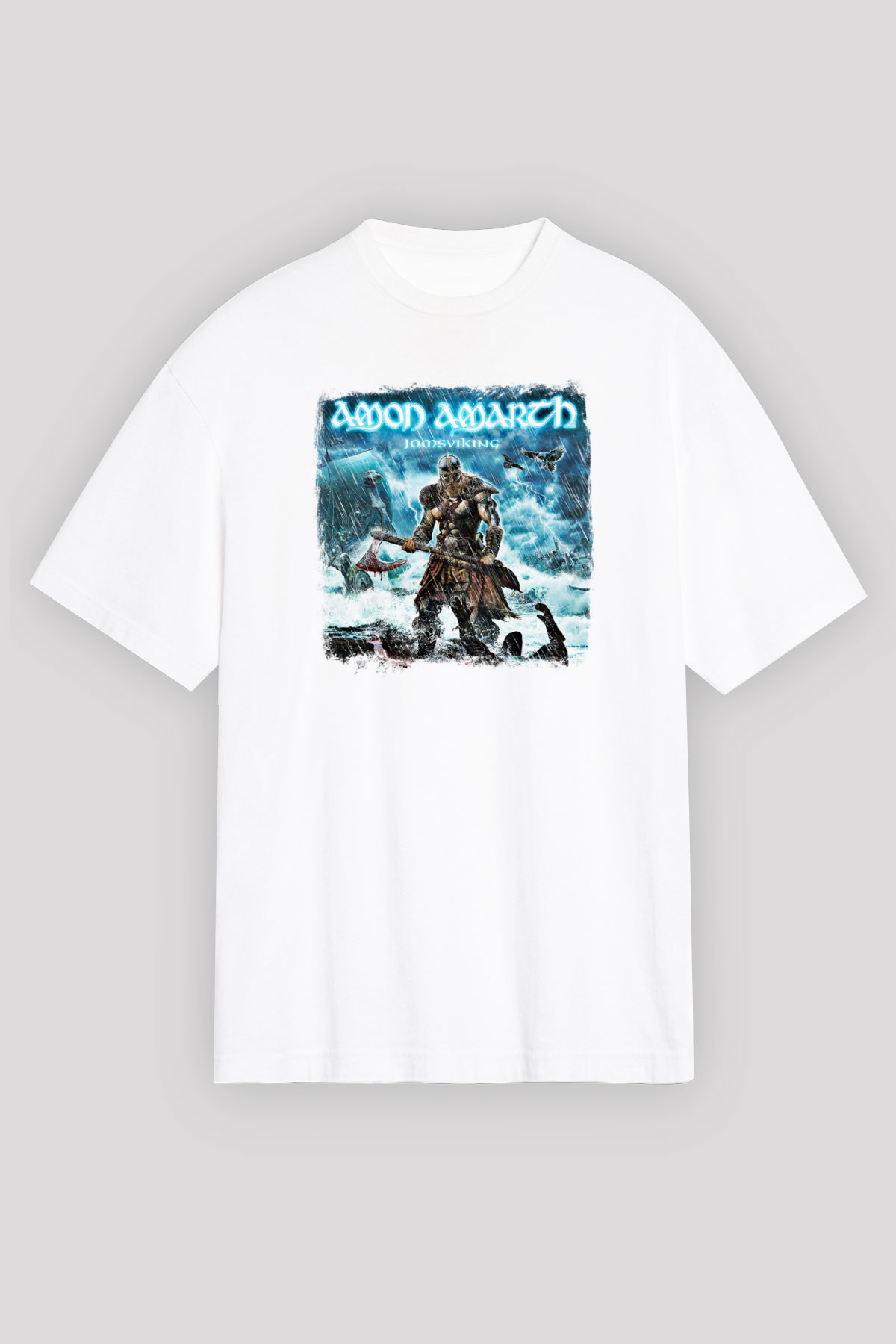 Amon Amarth Baskılı Unisex Beyaz Oversize Tişört