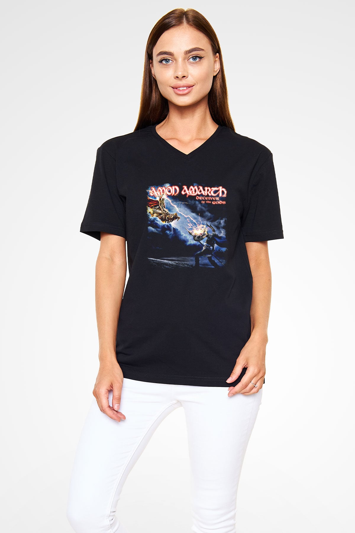 Amon Amarth Baskılı Unisex Siyah V Yaka Tişört