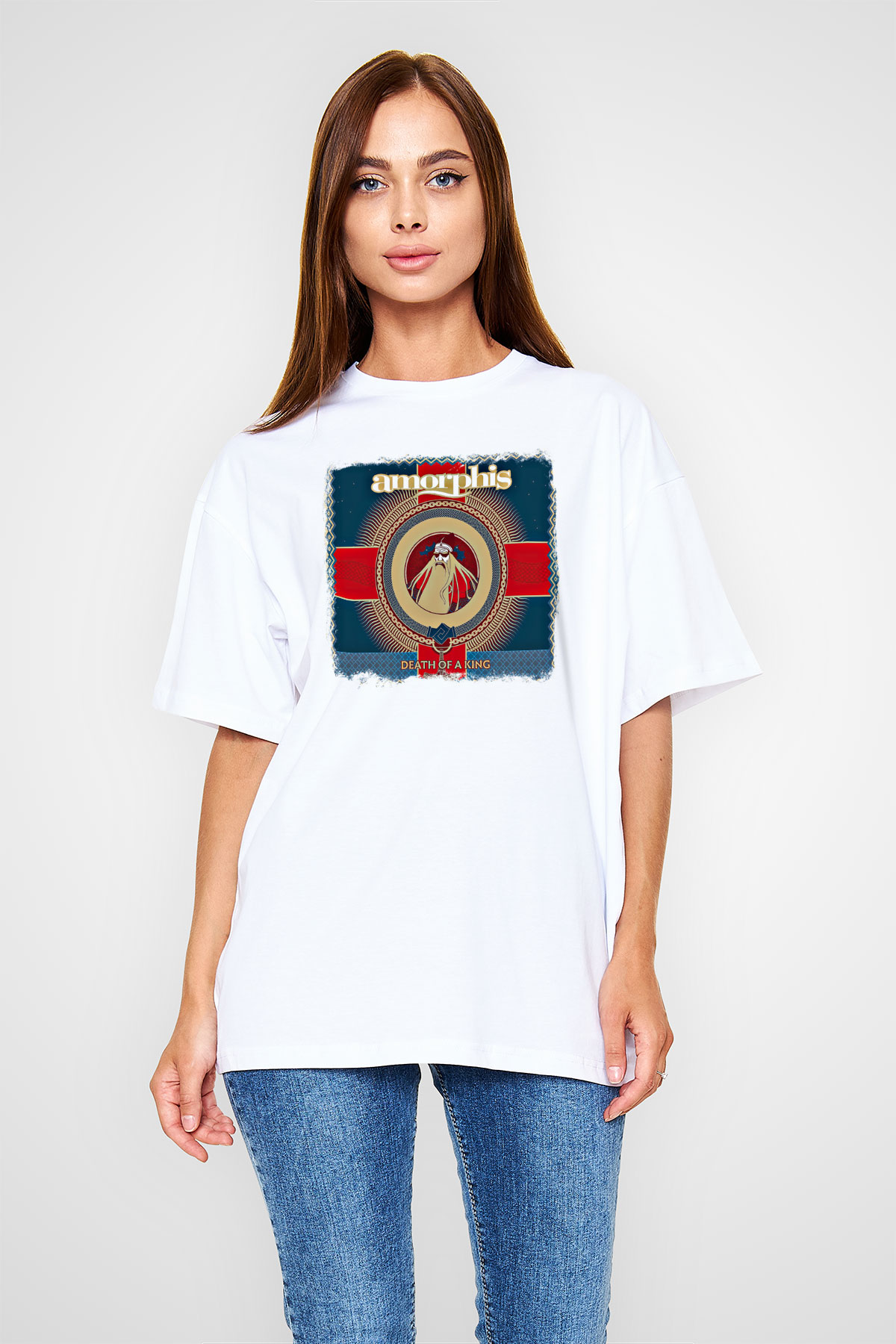 Amorphis Baskılı Unisex Beyaz Oversize Tişört