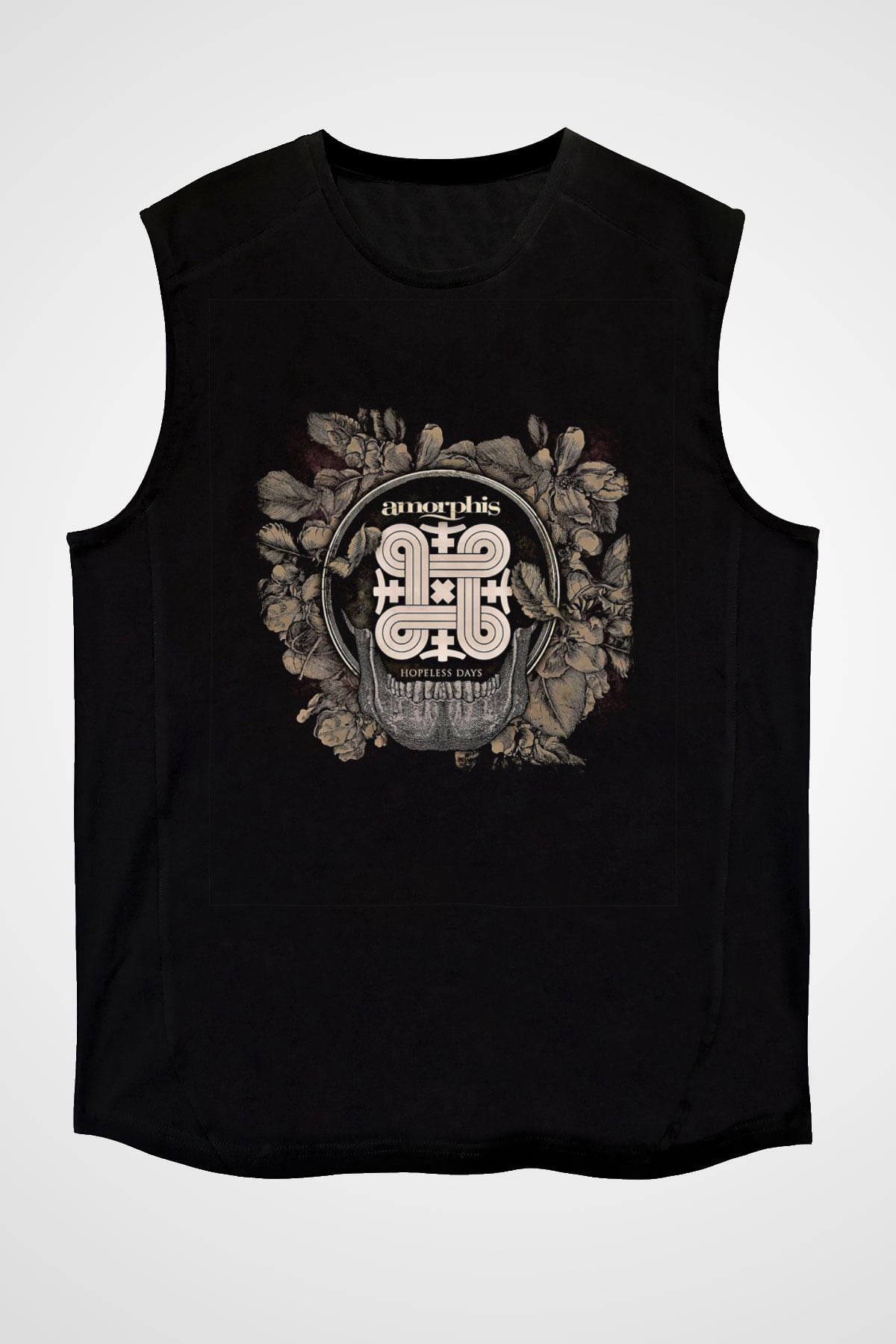 Amorphis Baskılı Unisex Siyah Kolsuz Tişört