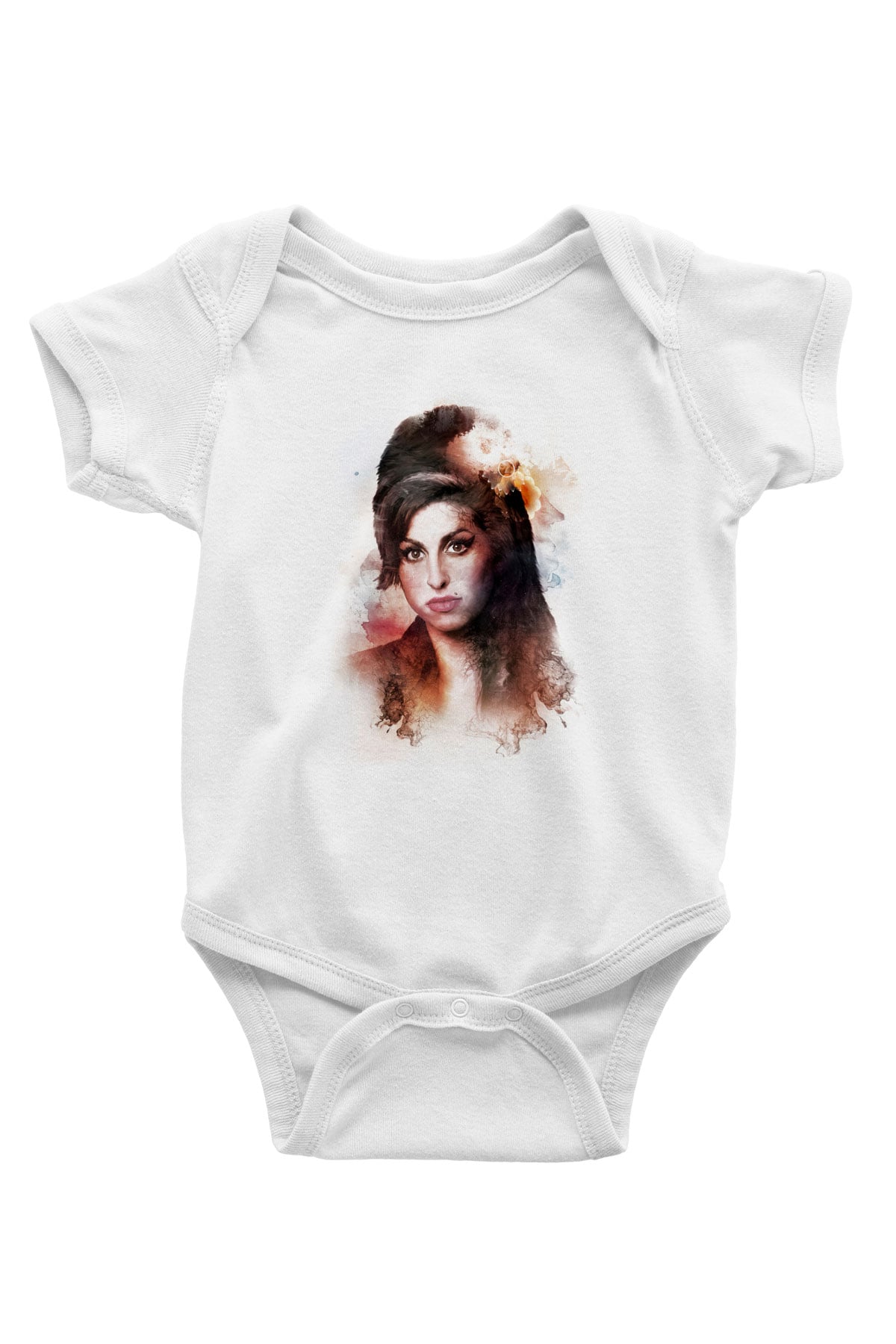 Amy Winehouse Baskılı Beyaz Unisex Bebek Body - Zıbın