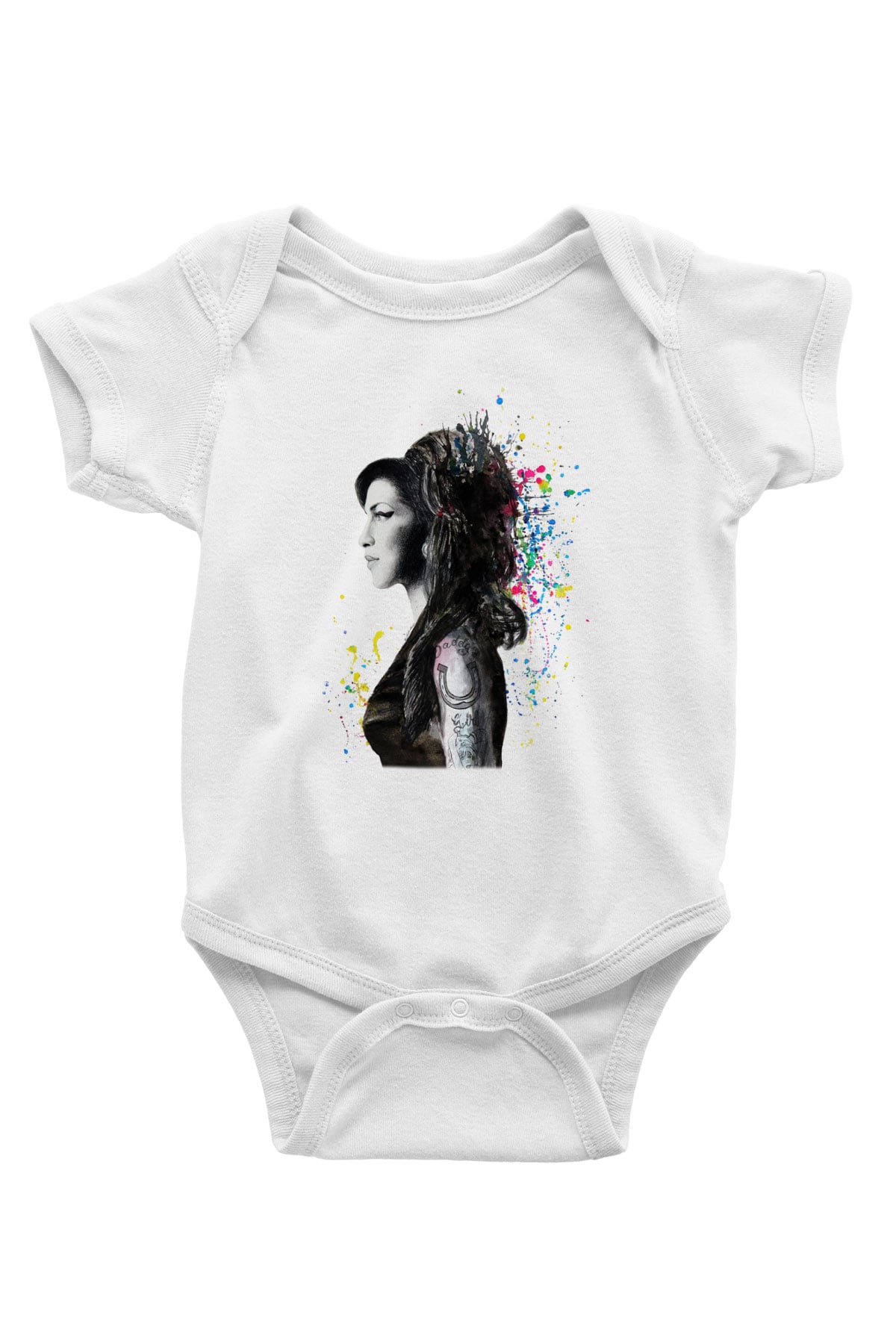 Amy Winehouse Baskılı Beyaz Unisex Bebek Body - Zıbın