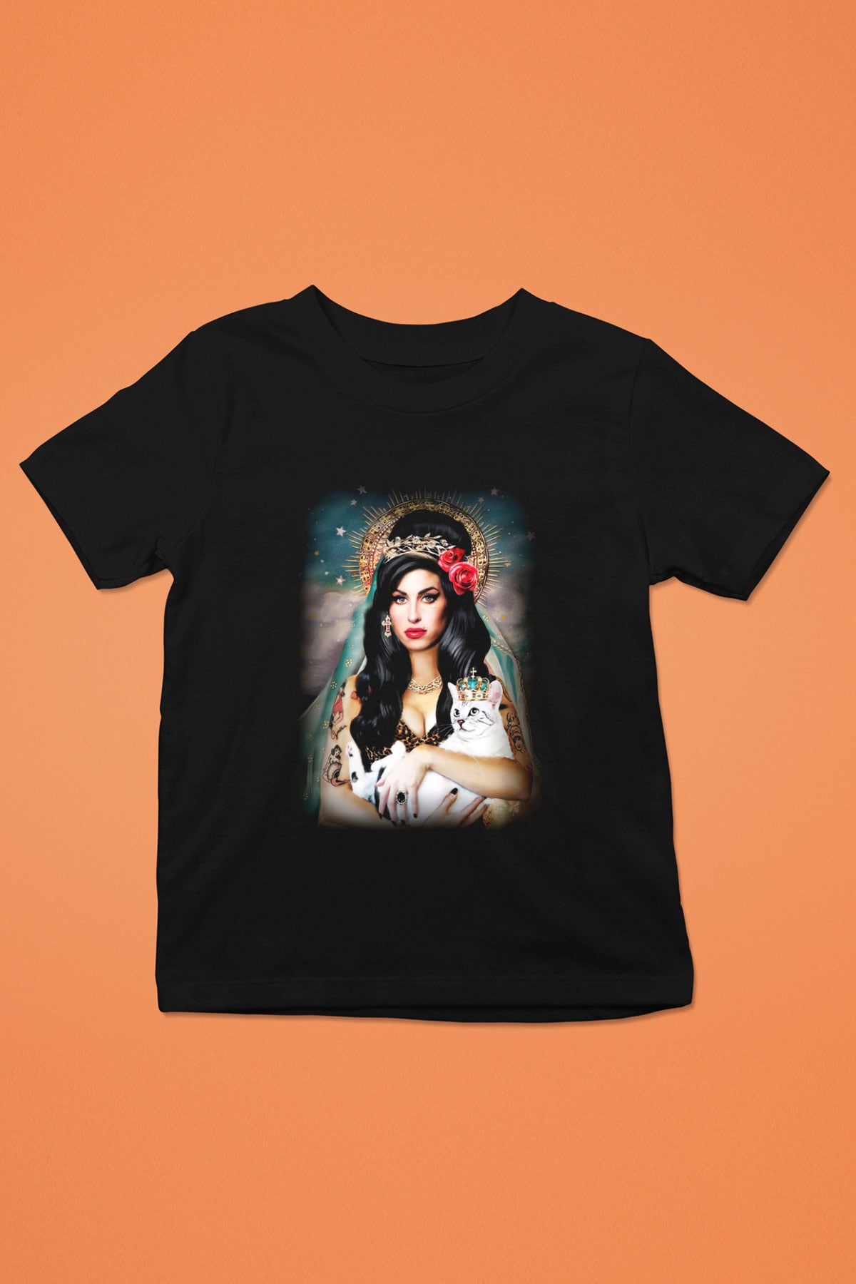 Amy Winehouse Baskılı Siyah Unisex Çocuk Tişört