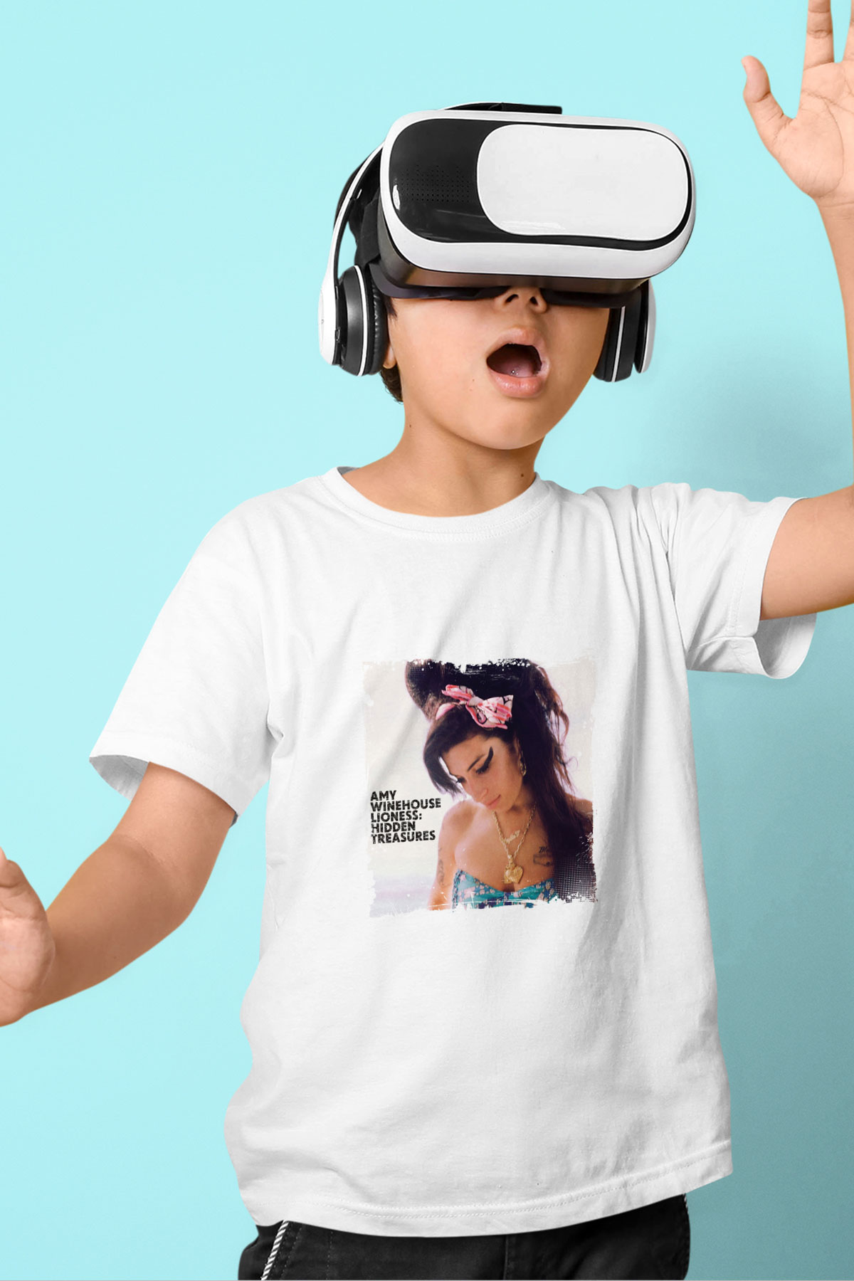 Amy Winehouse Baskılı Unisex Beyaz Çocuk Tişört