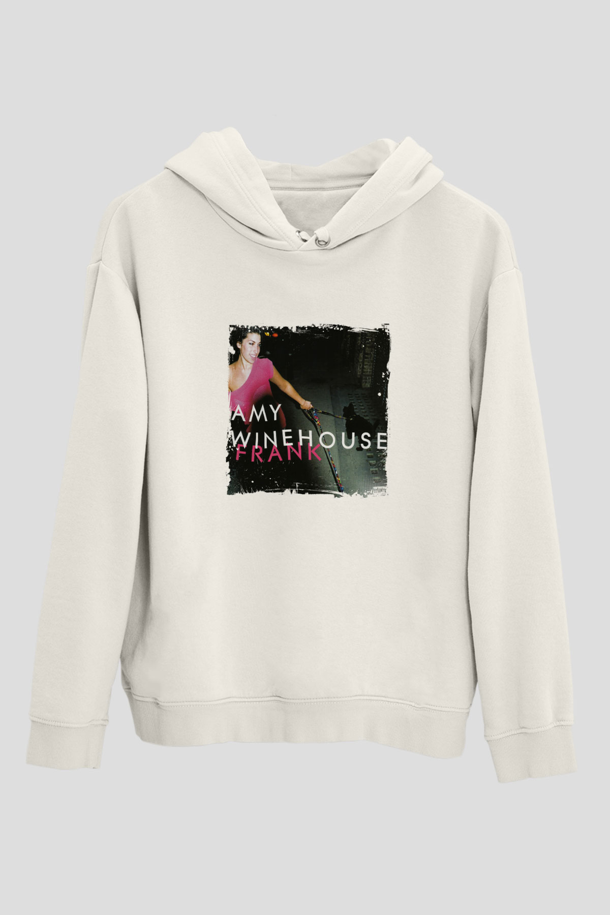 Amy Winehouse Baskılı Unisex Beyaz Kapüşonlu Sweatshirt