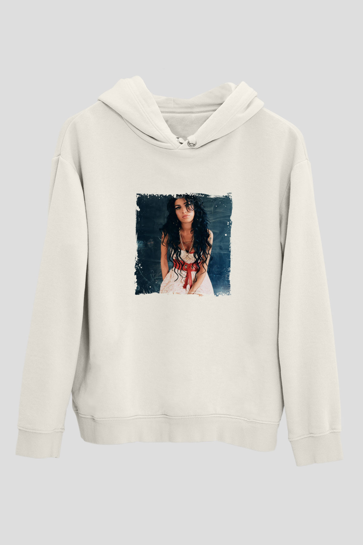 Amy Winehouse Baskılı Unisex Beyaz Kapüşonlu Sweatshirt