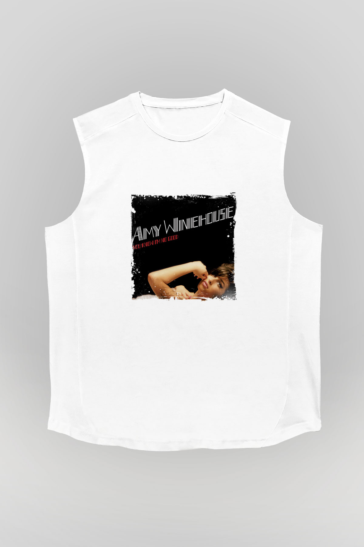 Amy Winehouse Baskılı Unisex Beyaz Kolsuz Tişört