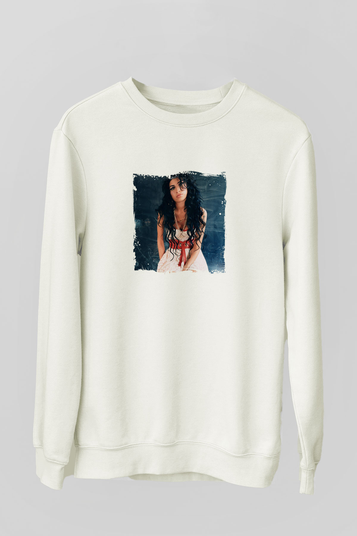 Amy Winehouse Baskılı Unisex Beyaz Sweatshirt