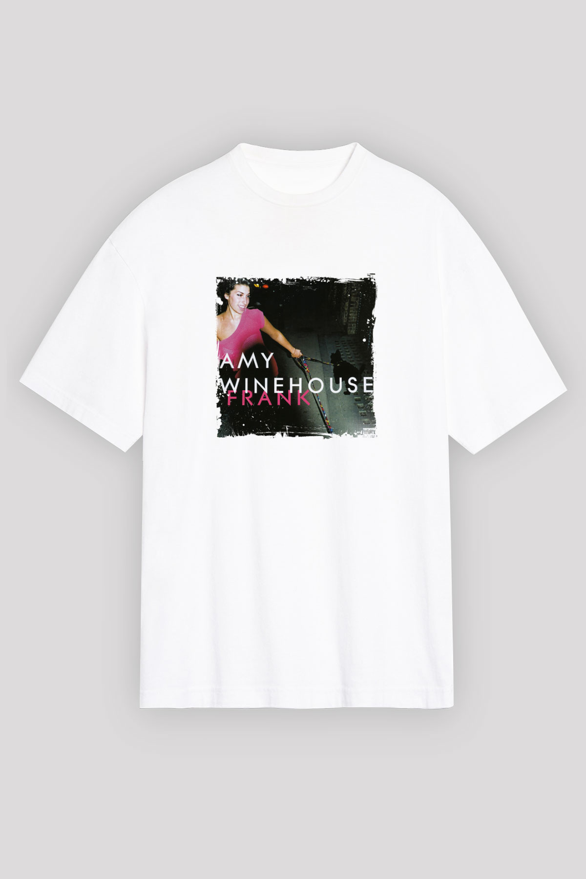 Amy Winehouse Baskılı Oversize Beyaz Tişört