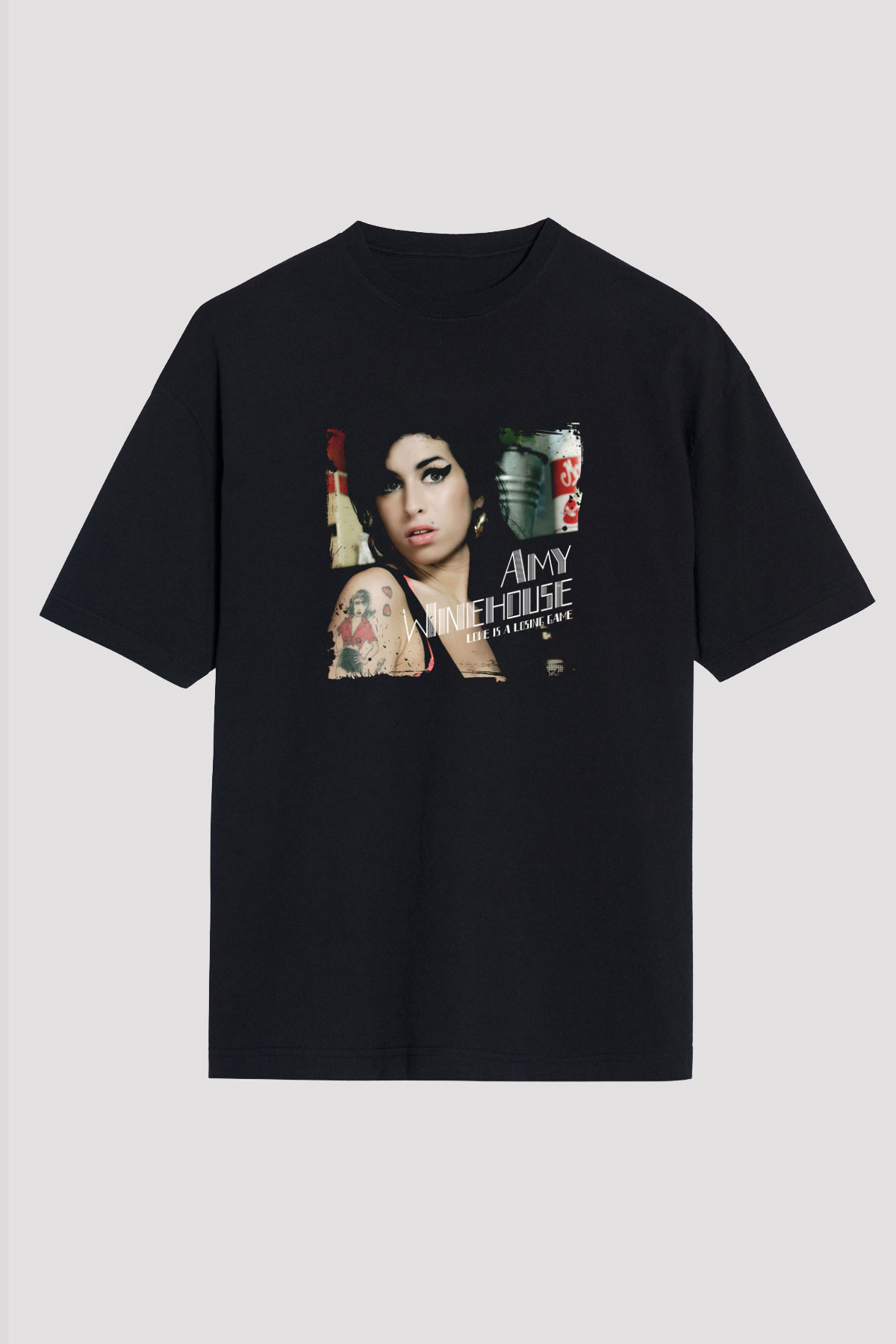 Amy Winehouse Baskılı Unisex Oversize Siyah Tişört