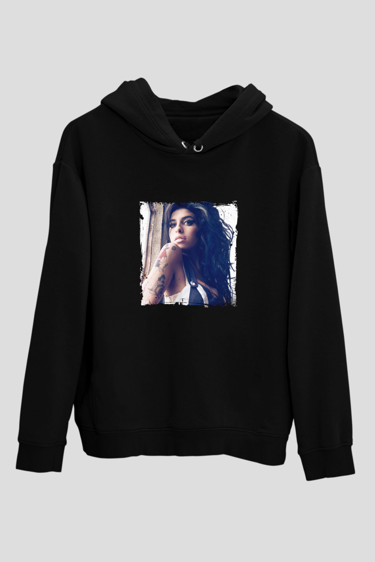 Amy Winehouse Baskılı Unisex Siyah Hoodie