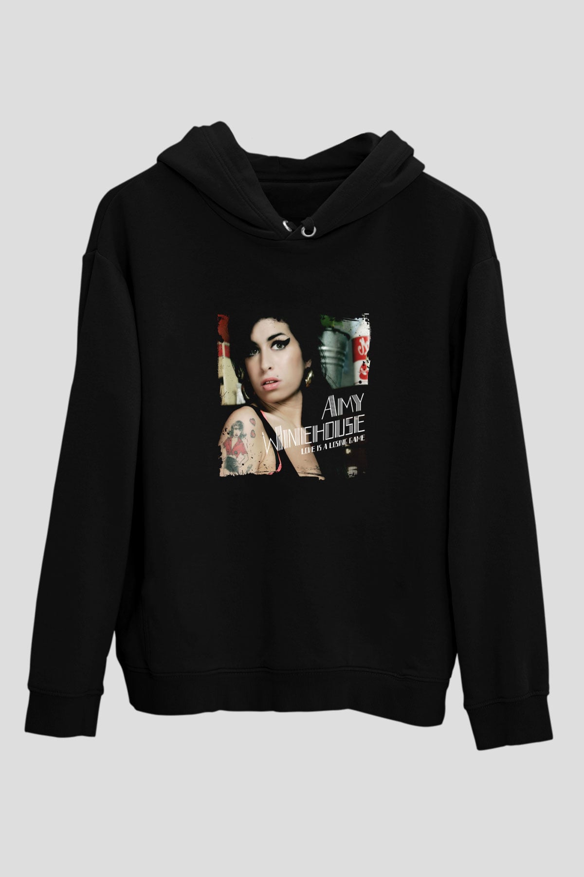 Amy Winehouse Baskılı Unisex Siyah Hoodie