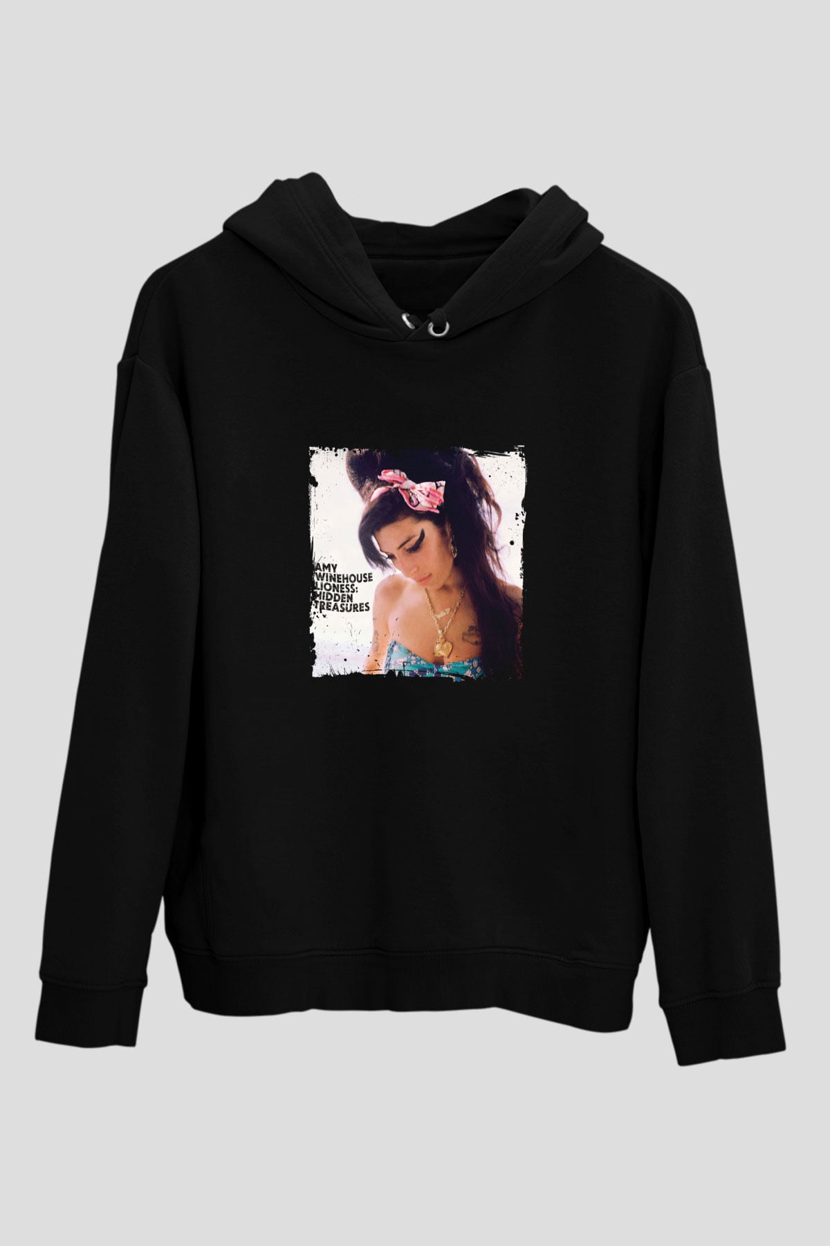 Amy Winehouse Baskılı Unisex Siyah Hoodie
