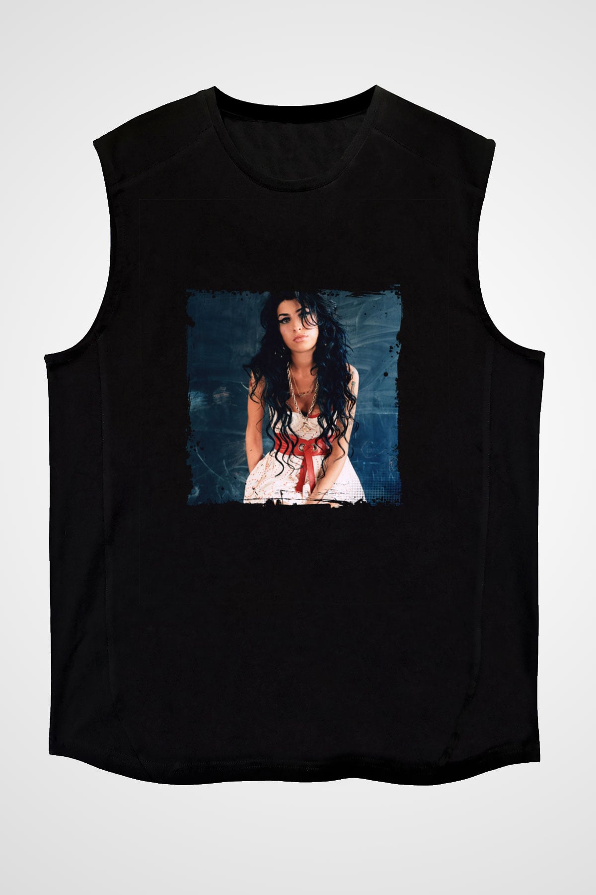 Amy Winehouse Baskılı Unisex Siyah Kolsuz Tişört