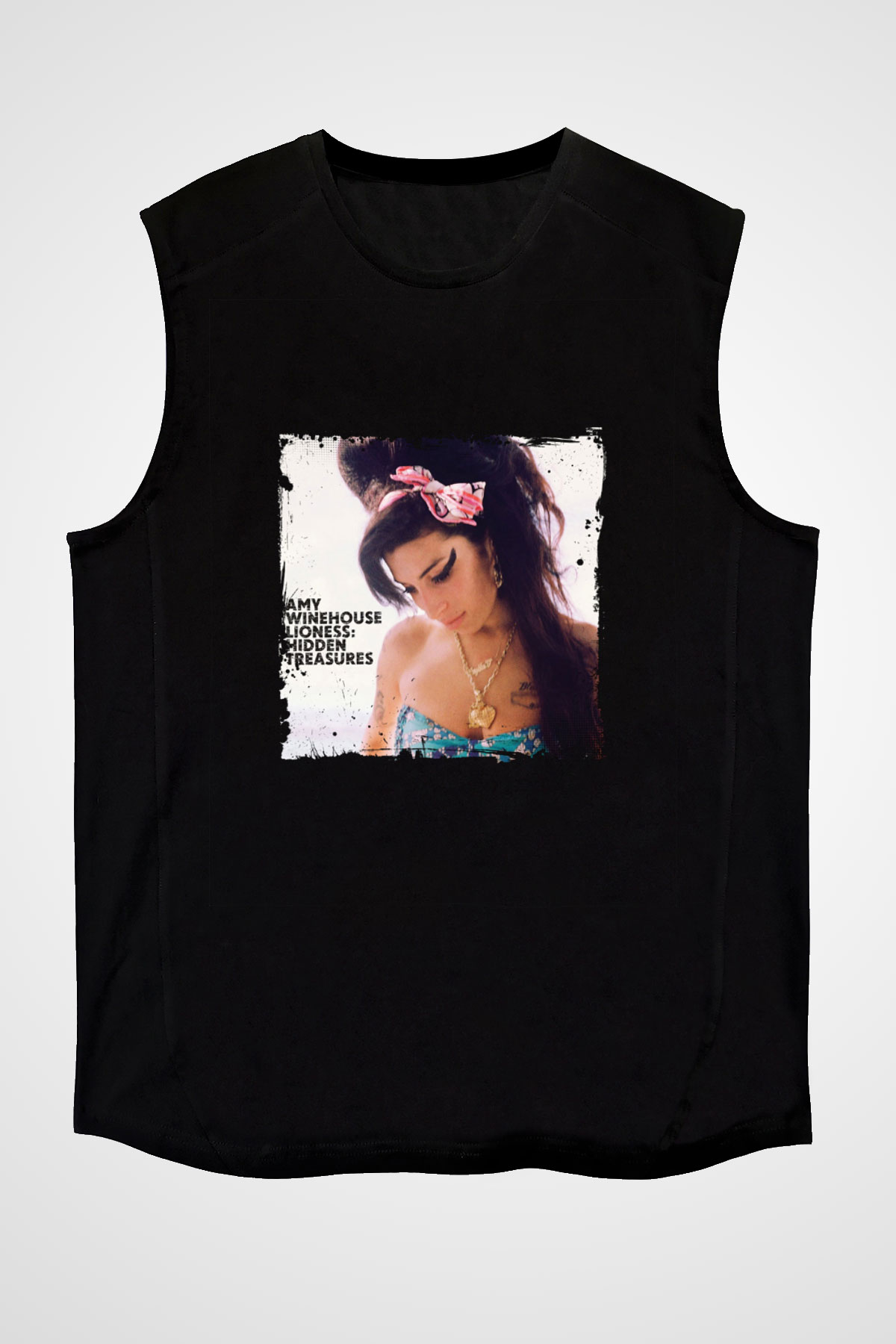 Amy Winehouse Baskılı Unisex Siyah Kolsuz Tişört