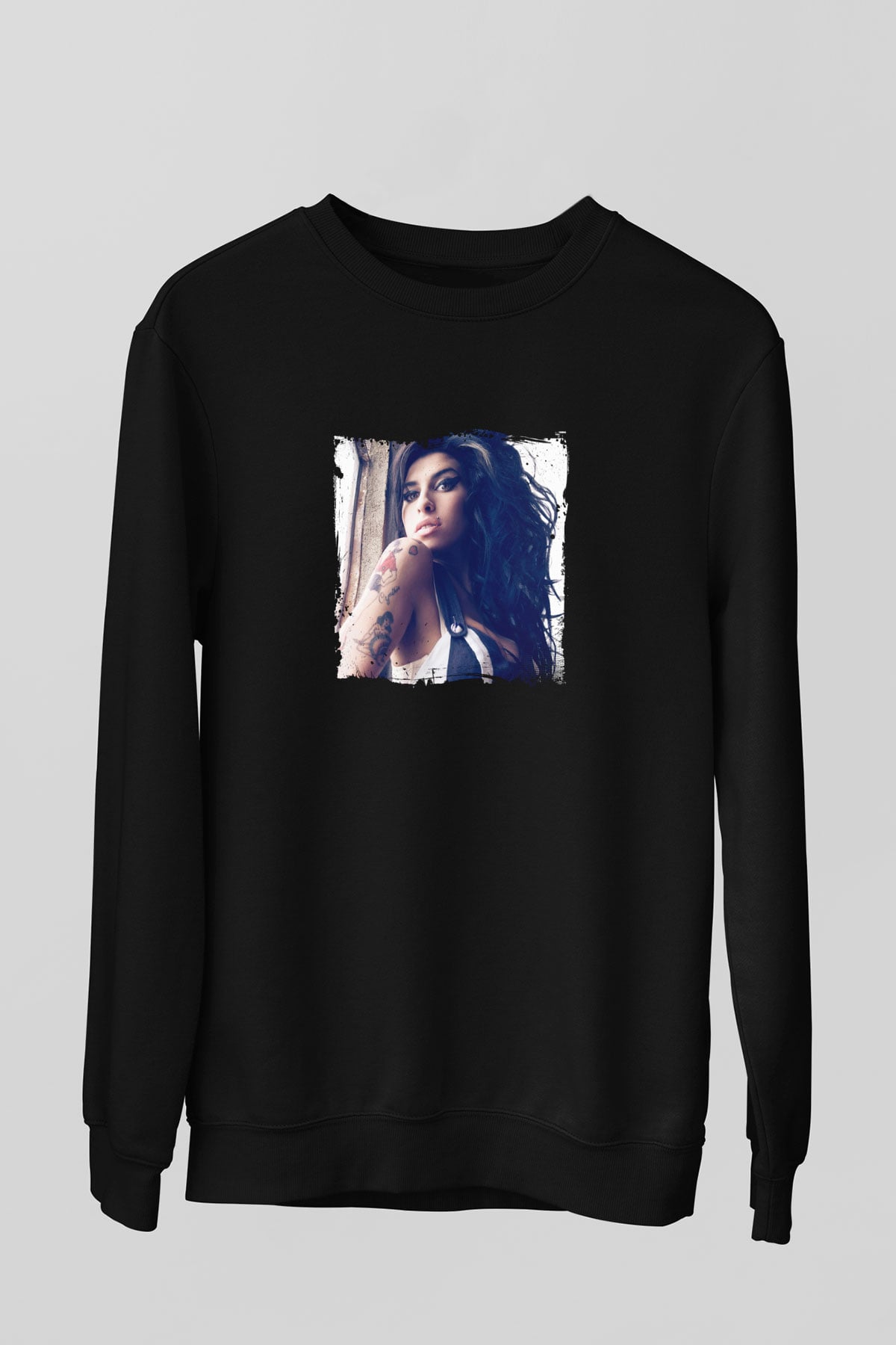 Amy Winehouse Baskılı Unisex Siyah Sweatshirt
