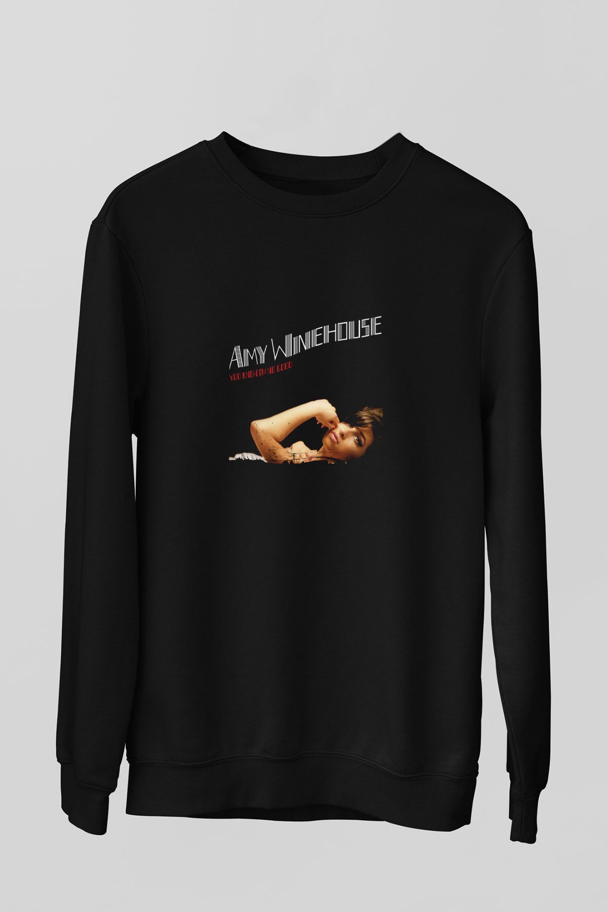 Amy Winehouse Baskılı Unisex Siyah Sweatshirt