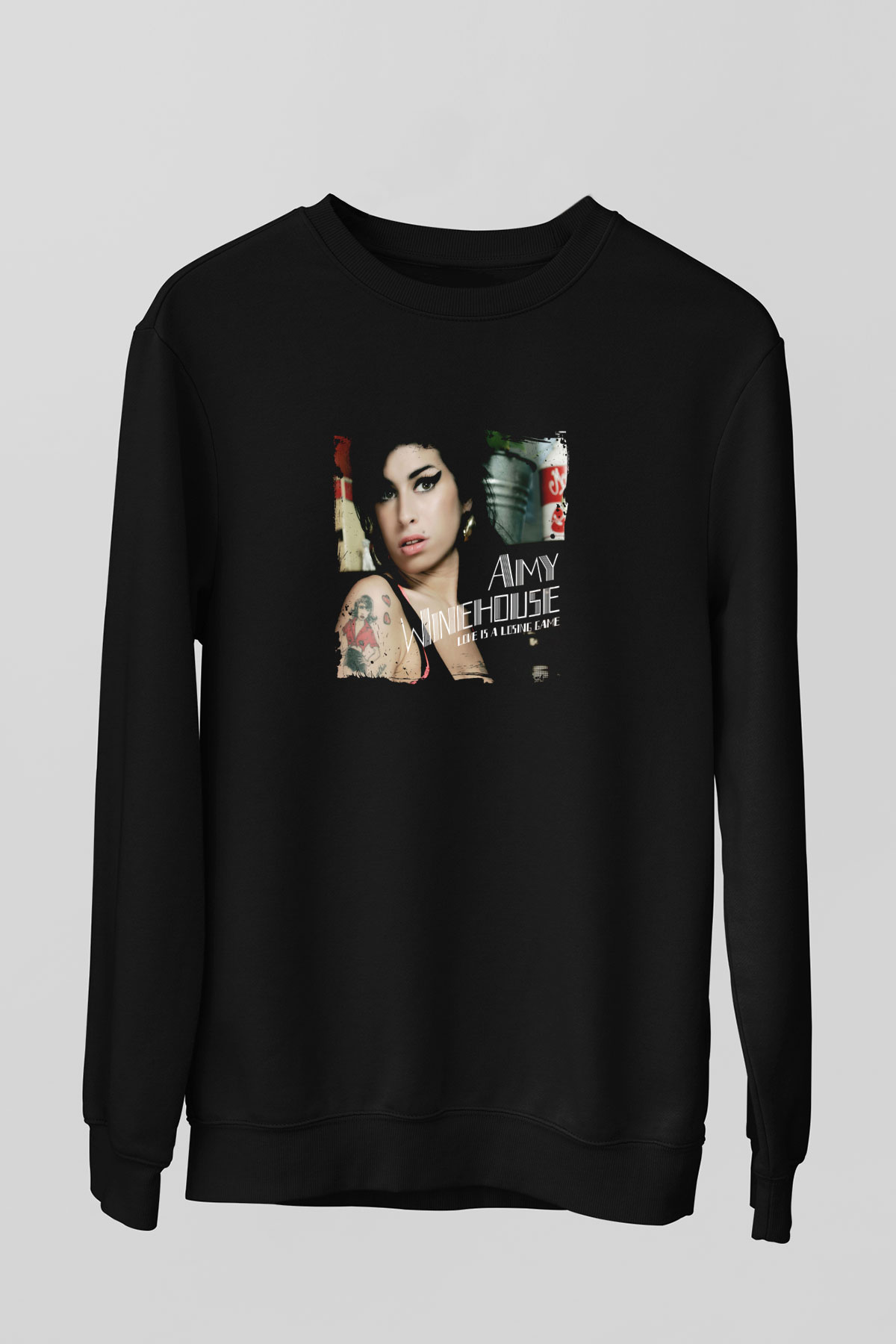 Amy Winehouse Baskılı Unisex Siyah Sweatshirt