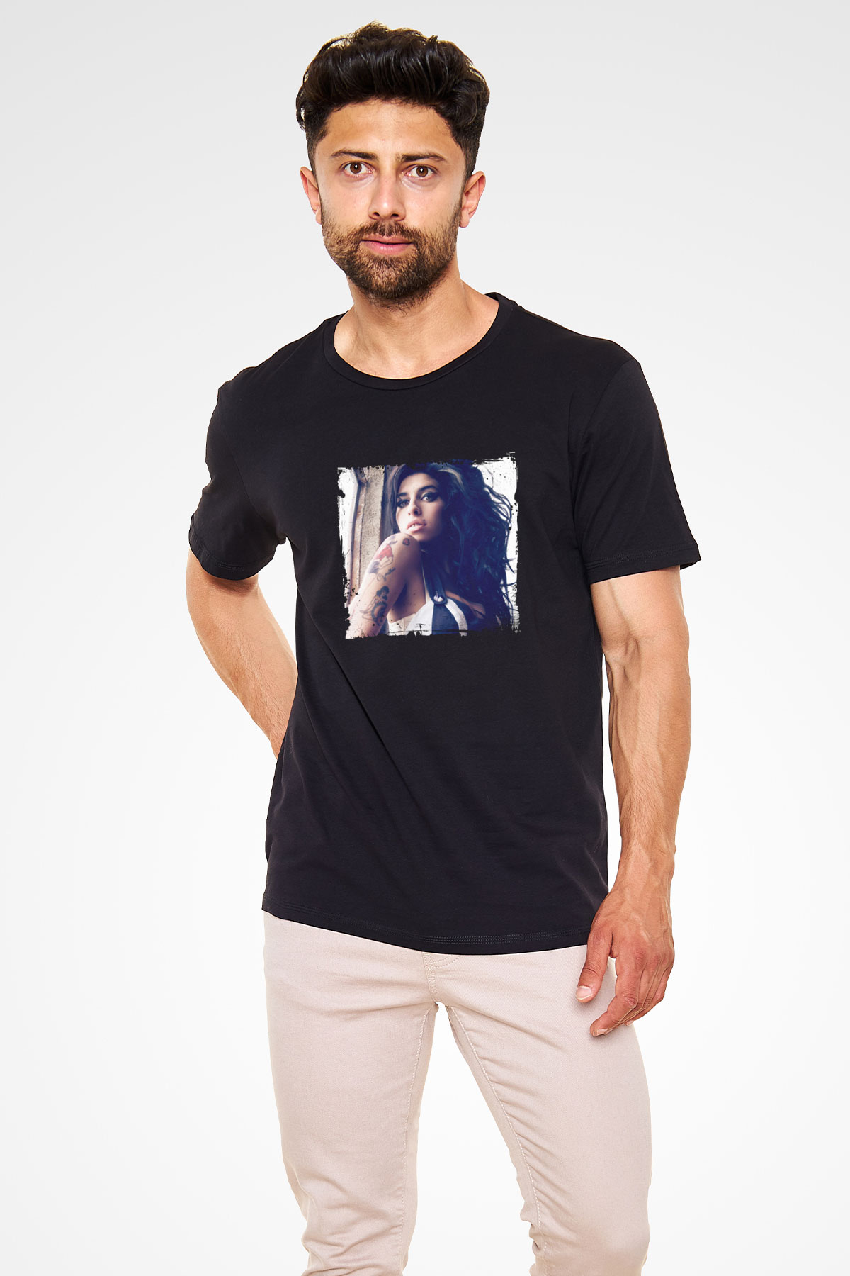 Amy Winehouse Baskılı Unisex Siyah Tişört